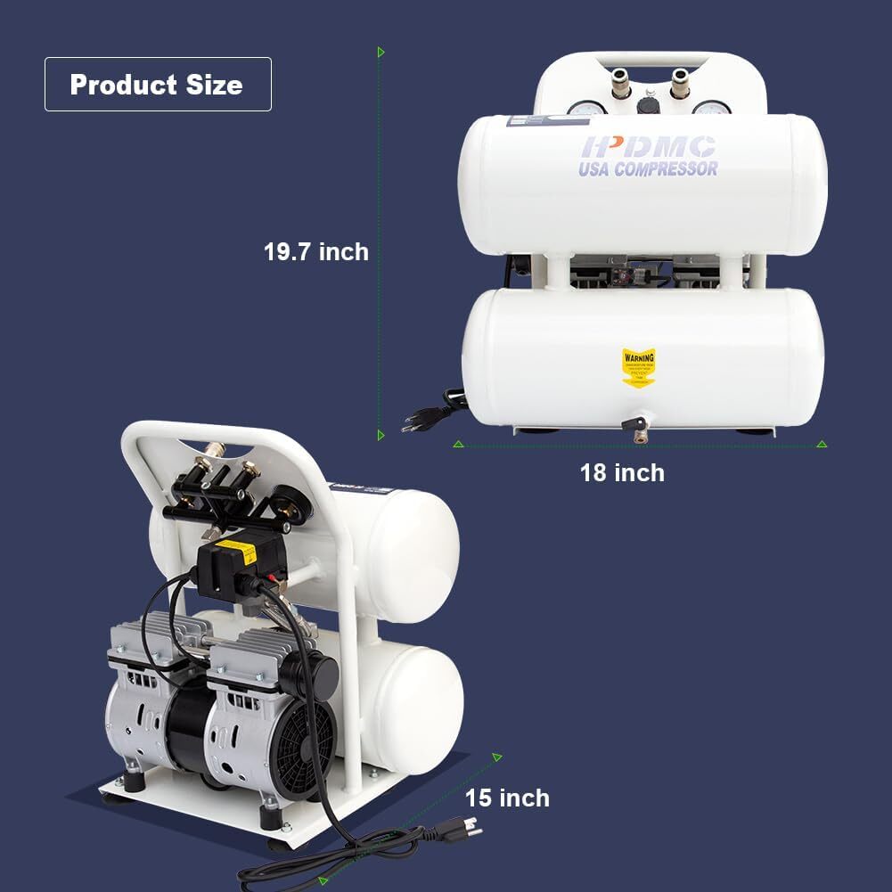 Ultra Quiet Oil Free Pump 5 Gallon Tank 115 PSI MAX Pressure 65 dB 1 PH 110V