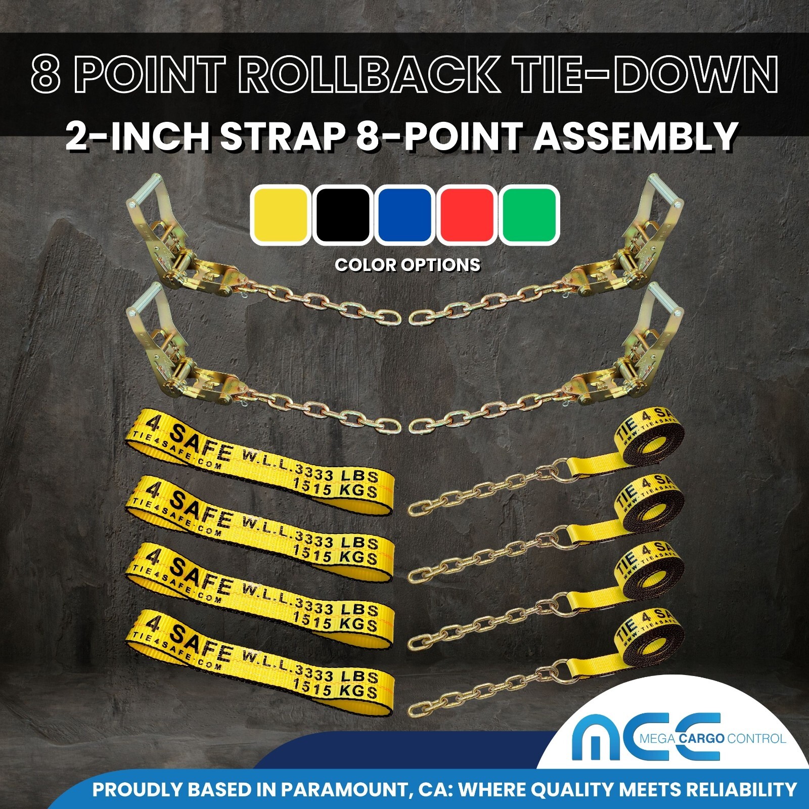 USA 8 Point Rollback Tie Down System Chain Ends for Car Hauler Tow Truck Flatbed