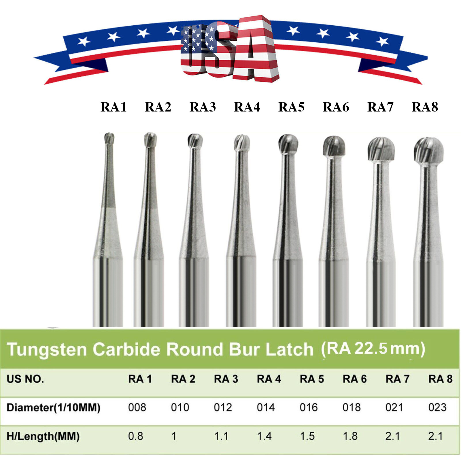 Dental Round Latch Carbide Bur RA 1 2 3 4 5 6 7 8 Midwest For Slow Low Speed ty
