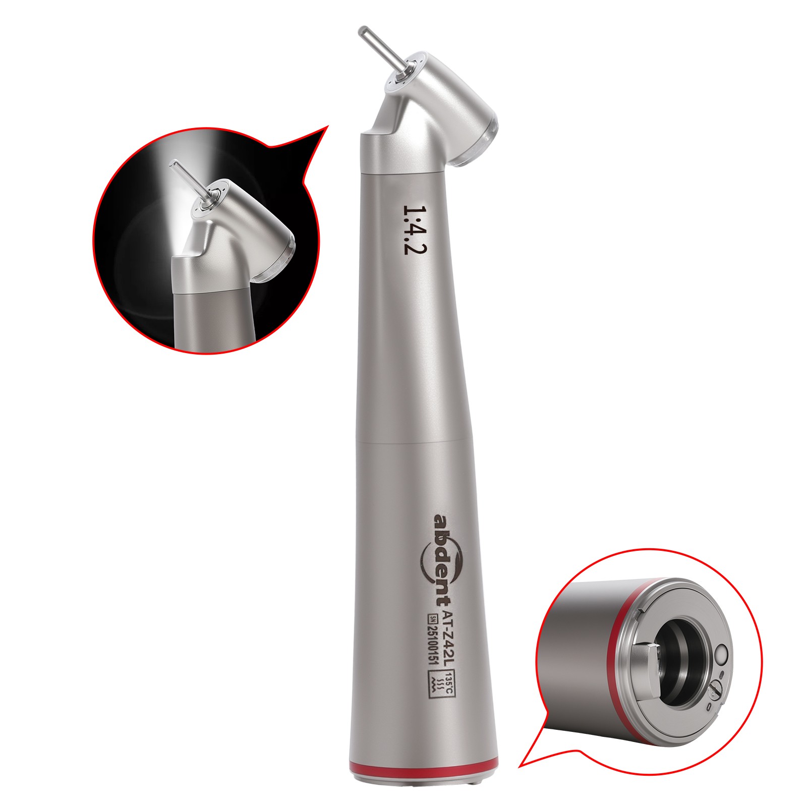 Abdent Dental 1:4.2 LED Fiber Optic Quattro Spray Contra Angle Handpiece