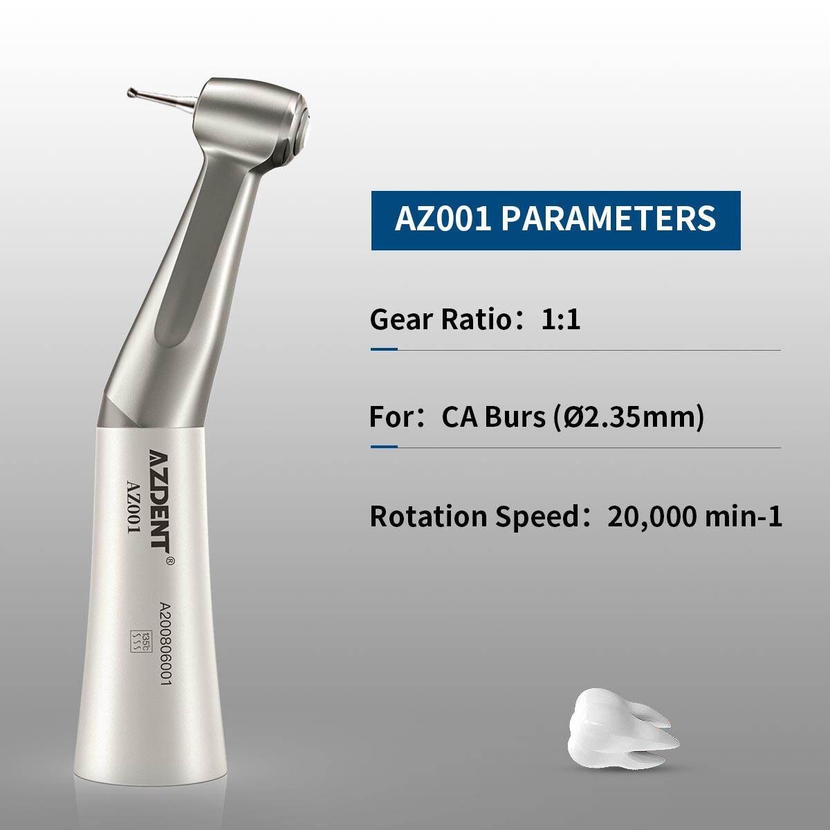 AZDENT Dental 1:1 Slow Low Speed Contra Angle Push Button Handpiece