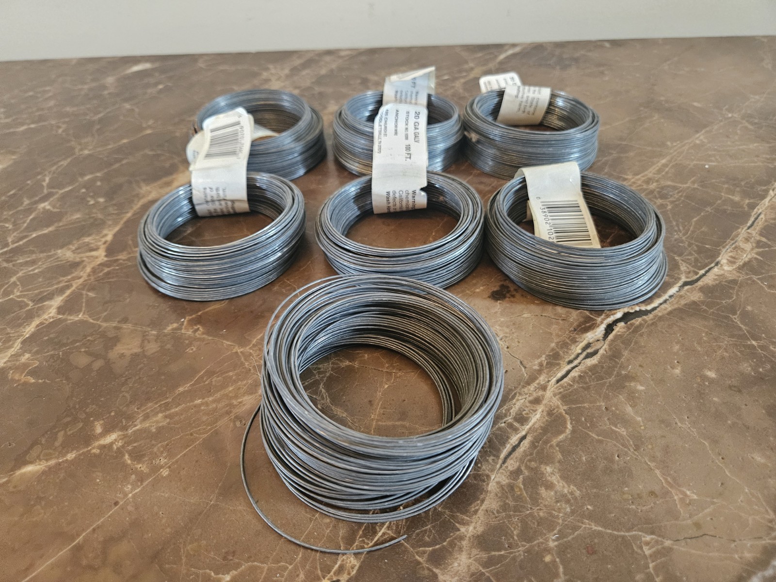 ~ 20 Gauge Galvanized Anchor Wire Lot QTY 7 TOTAL 700 Feet Hillman ~