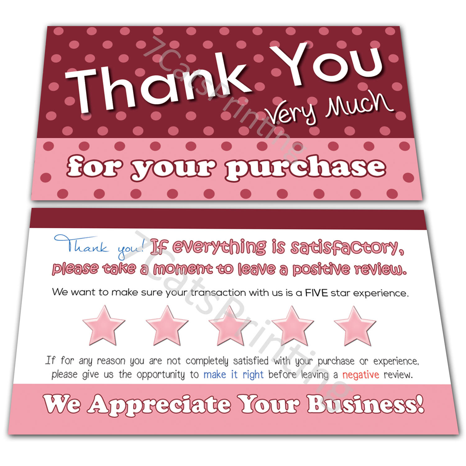 for eBay Seller Thank You For Your Purchase Cards Notes Pink Set 50 250 500 1000
