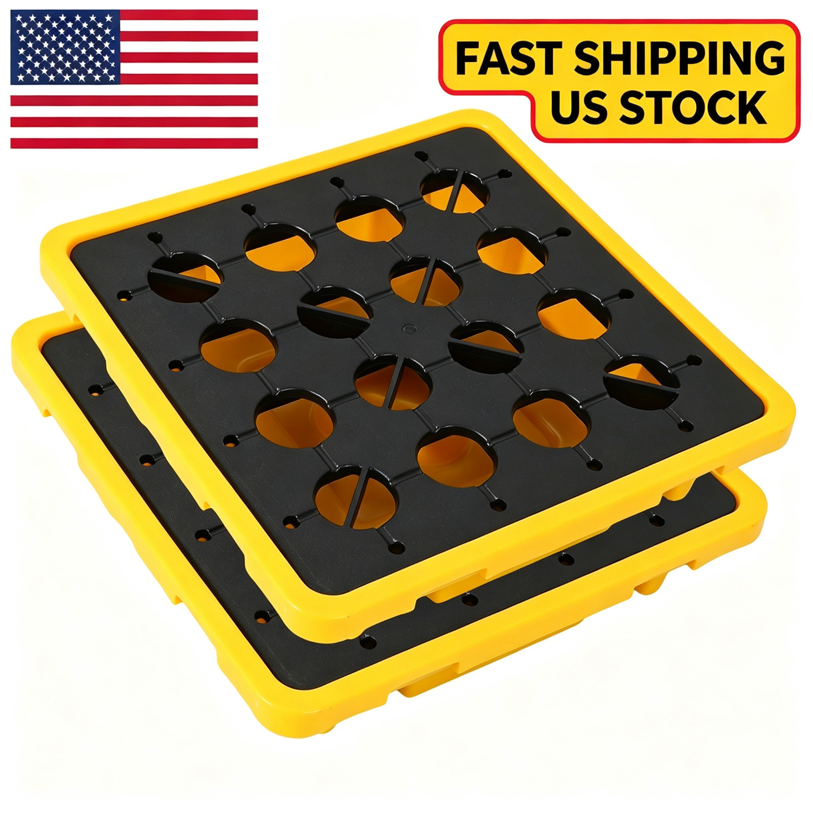 Heavy Duty Spill Containment Pallet 2-Pack Leakproof Detachable Tray Drum Yellow