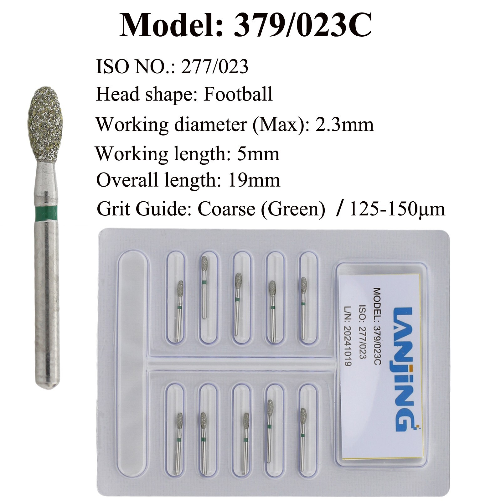 Dental Diamond Bur Football Egg 368/023F 379/023XF Super Fine Coarse FG Burs