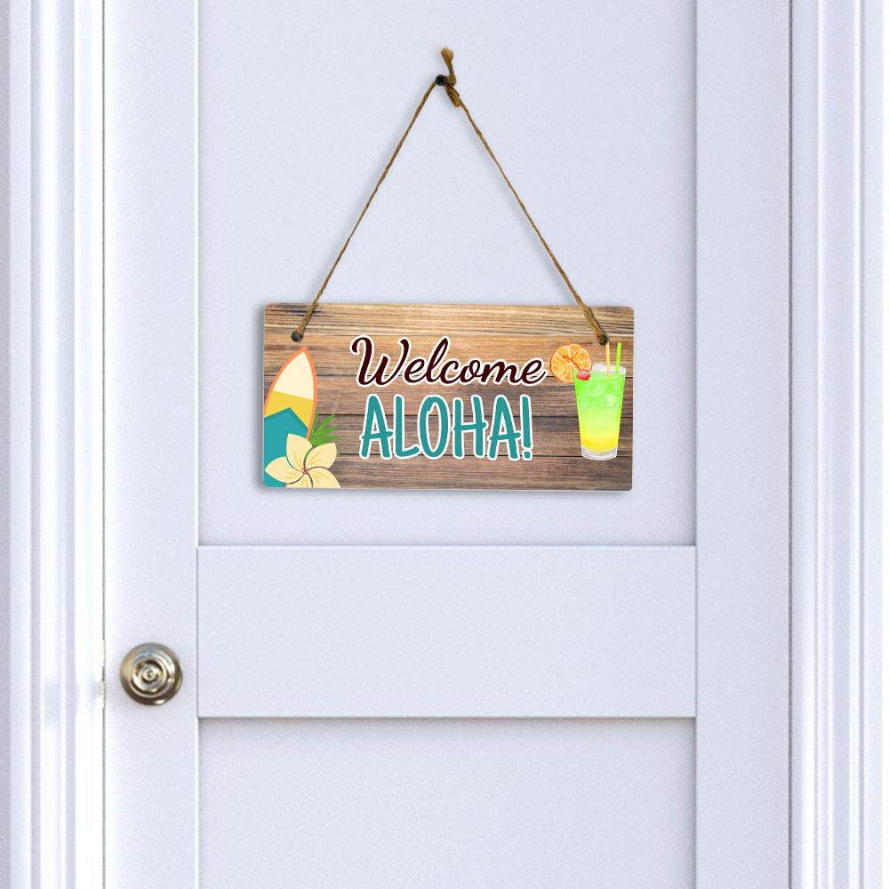 Welcome Aloha! 5×10 Hanging Plus Wall or Door Sign | Home Decor