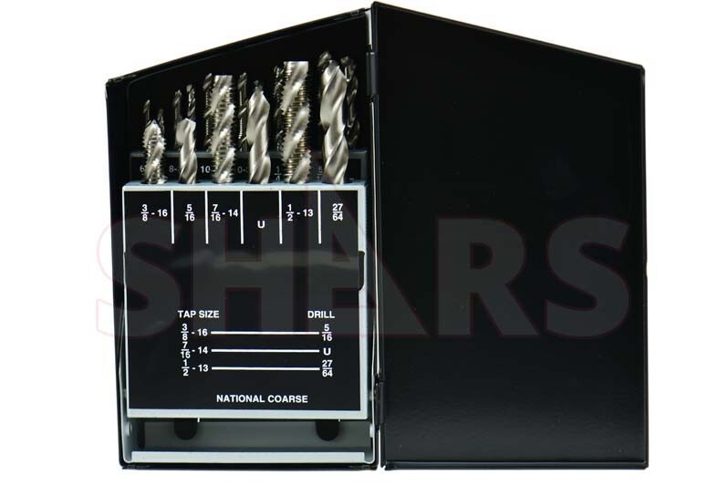 18pcs #6-32 to 1/2-13 NC #36 to 27/64 HSS Spiral Flute Plug Tap & Drill Set P}