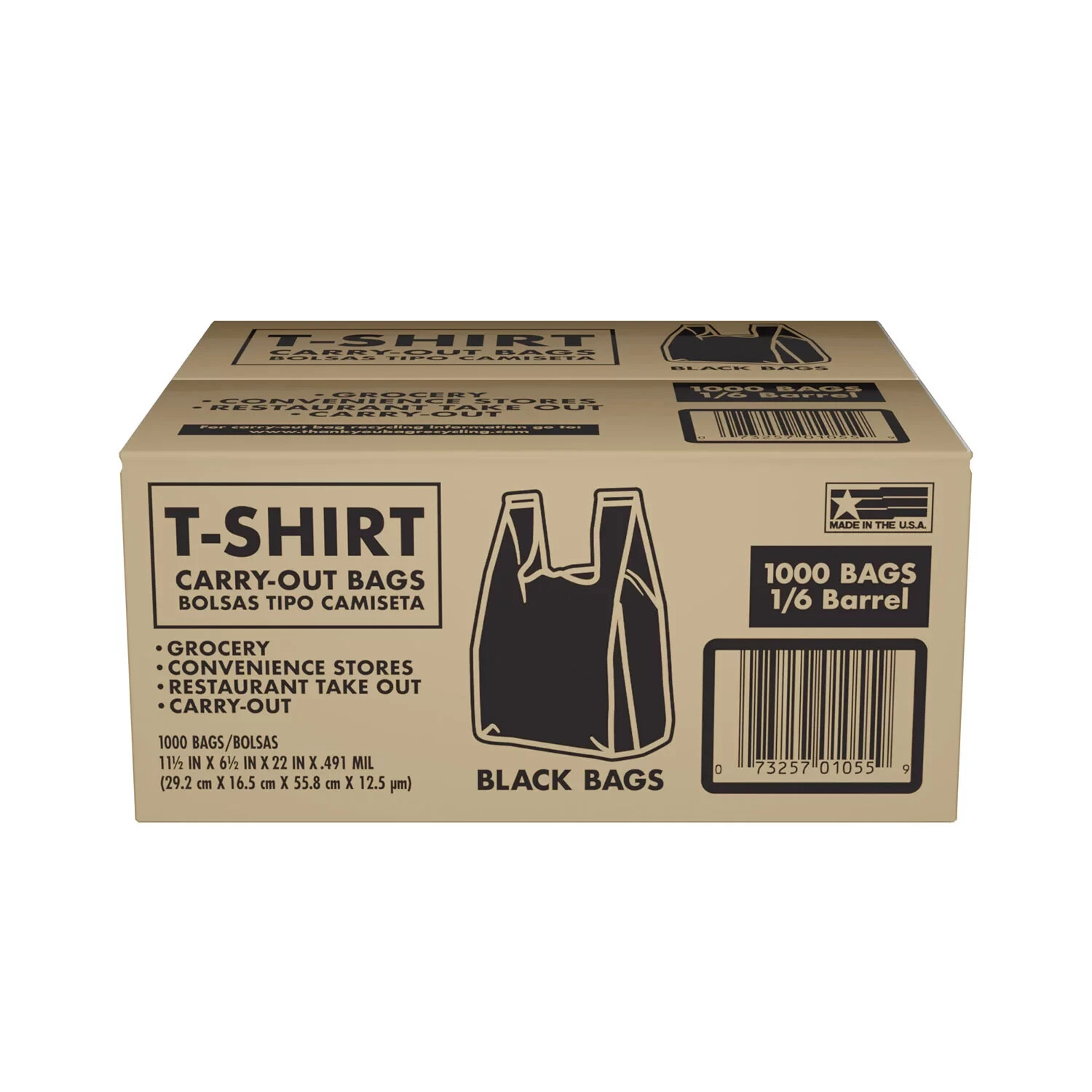 Black T-Shirt Carryout Bags, 11.5″ x 6.5″ x 22″ 1000 ct.