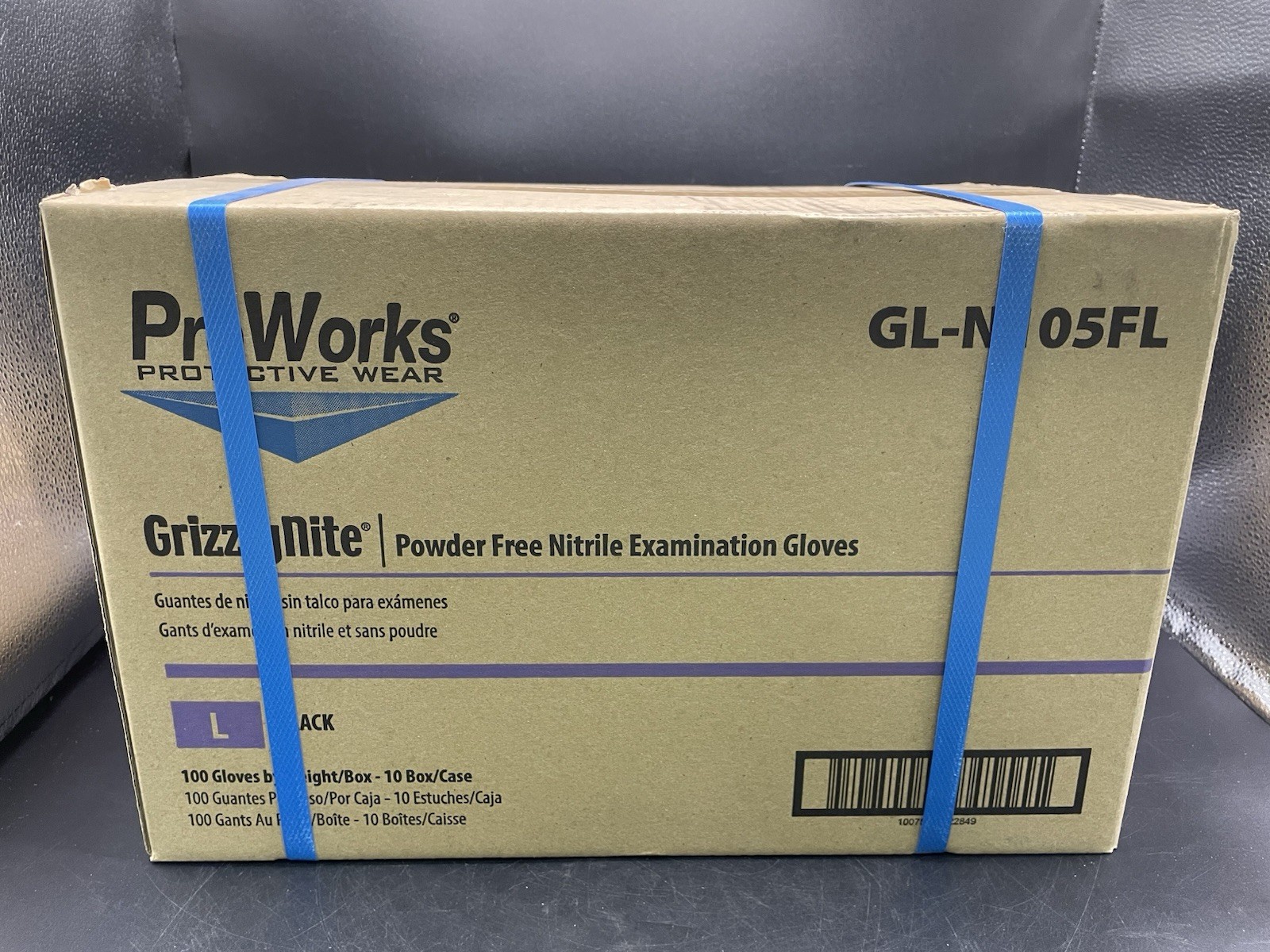 1 Case Of 10 Boxes ProWorks GL-N107FL Examination Gloves Black Nitrile L 100/box