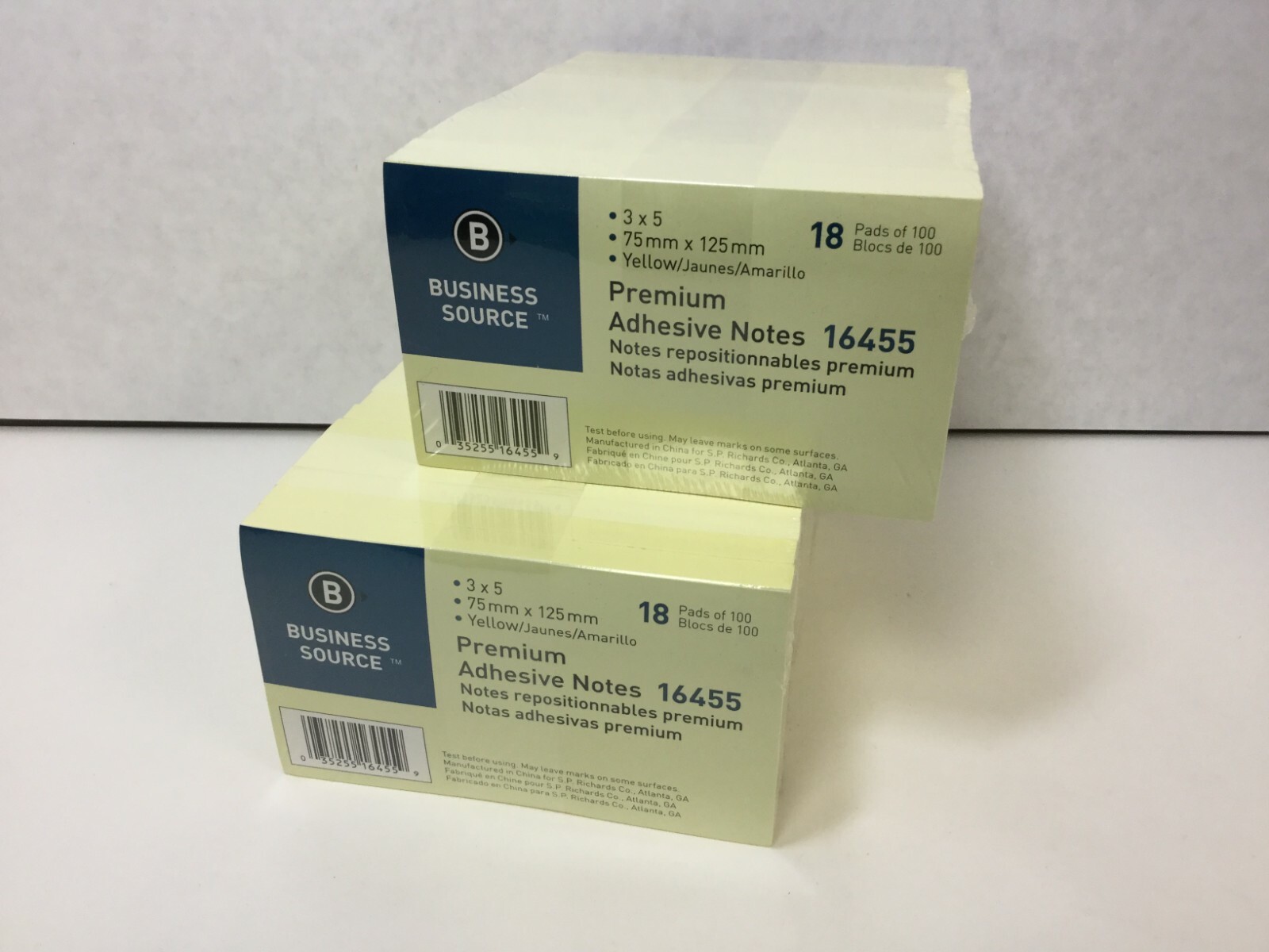 Business Source Sticky Notes 3” x 5” Yellow Repositionable 100 Sheets/pad 36 pad