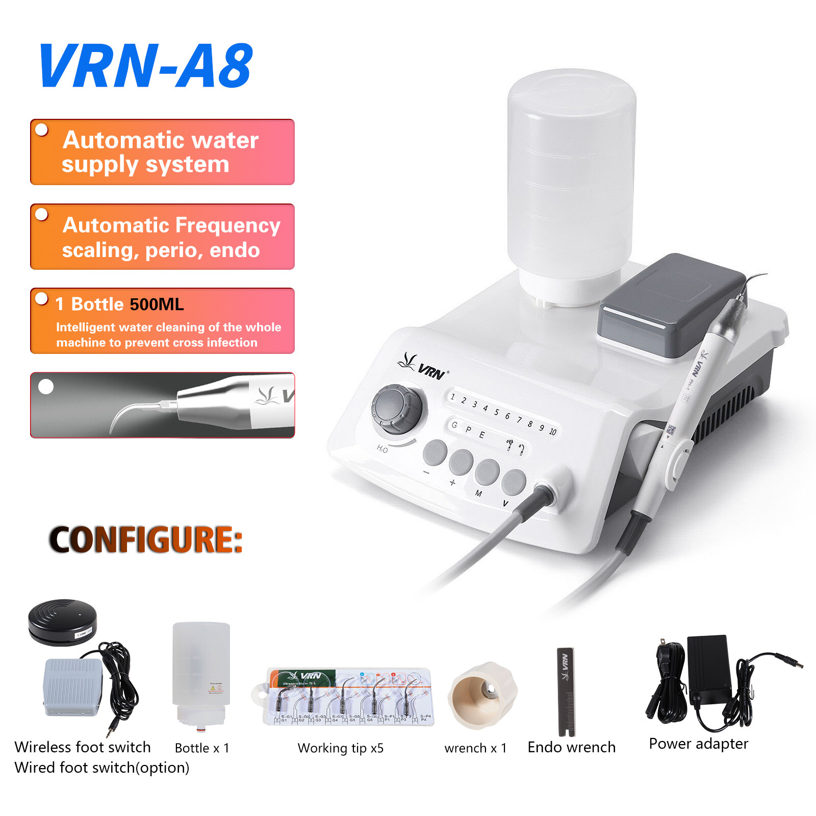 Veterinary Dental Scaler Machine With LED Handpiece Ultrasound Scaler. 5 Tips