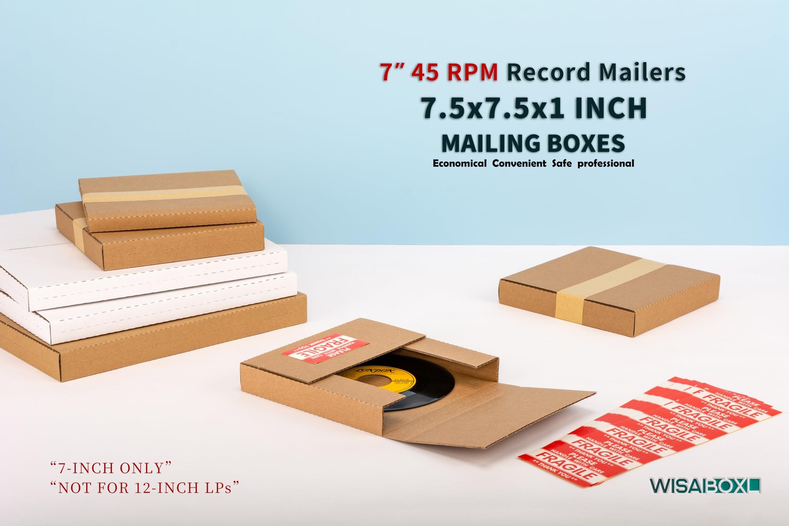 Wisaiboxl 7-inch 45 RPM Record Mailers (NOT for 12-inch LPs), 25 Pack, Brown
