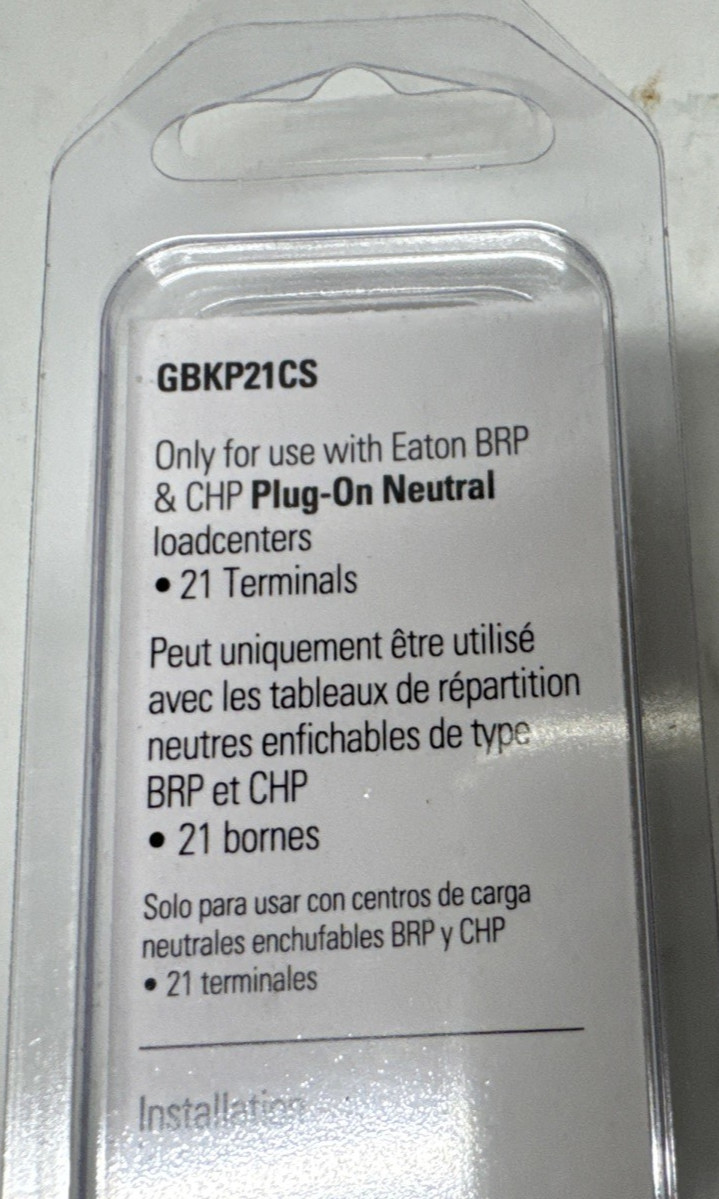 Eaton GBKP21CS 21 Terminal Ground Bar For Plug On Neutral Loadcenters BRP & CHP