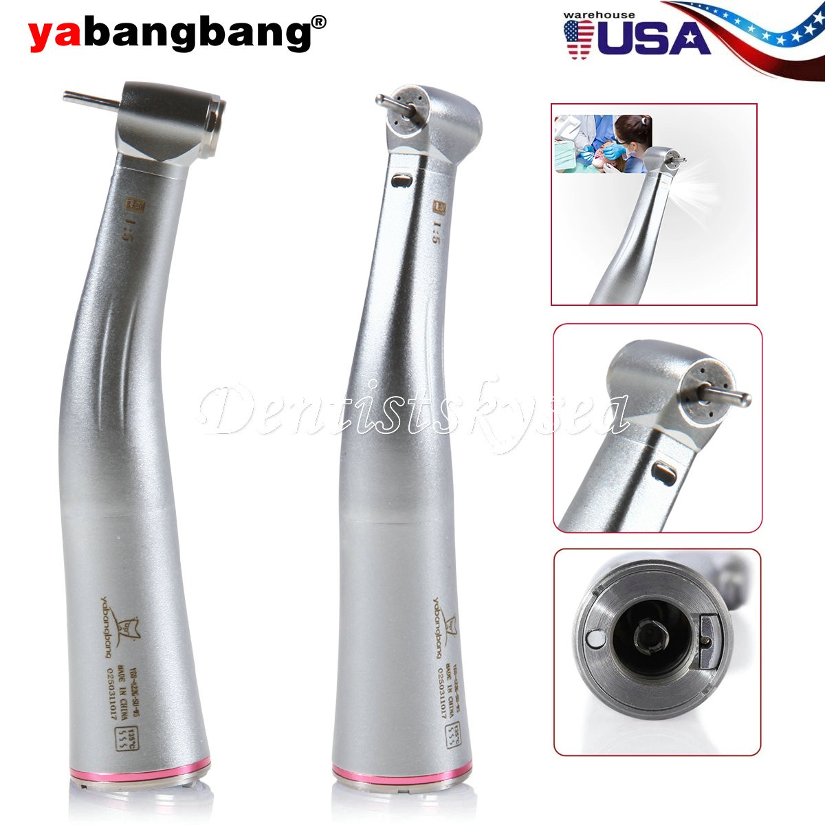 Dental 1:5 Increasing Contra Angle Optic LED Handpiece Fit Electric Motor YBB
