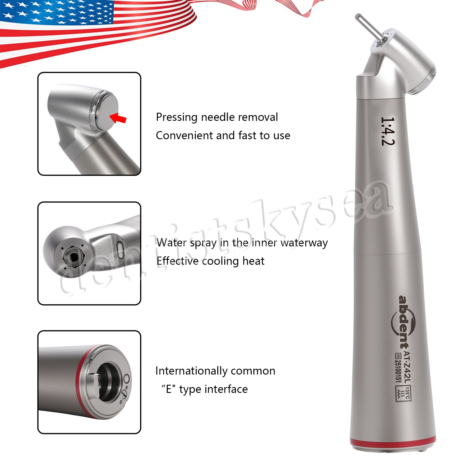 abdent 45° Angle Head Contra Angle LED Optic 1:4.2 Handpiece Inner Water Spray