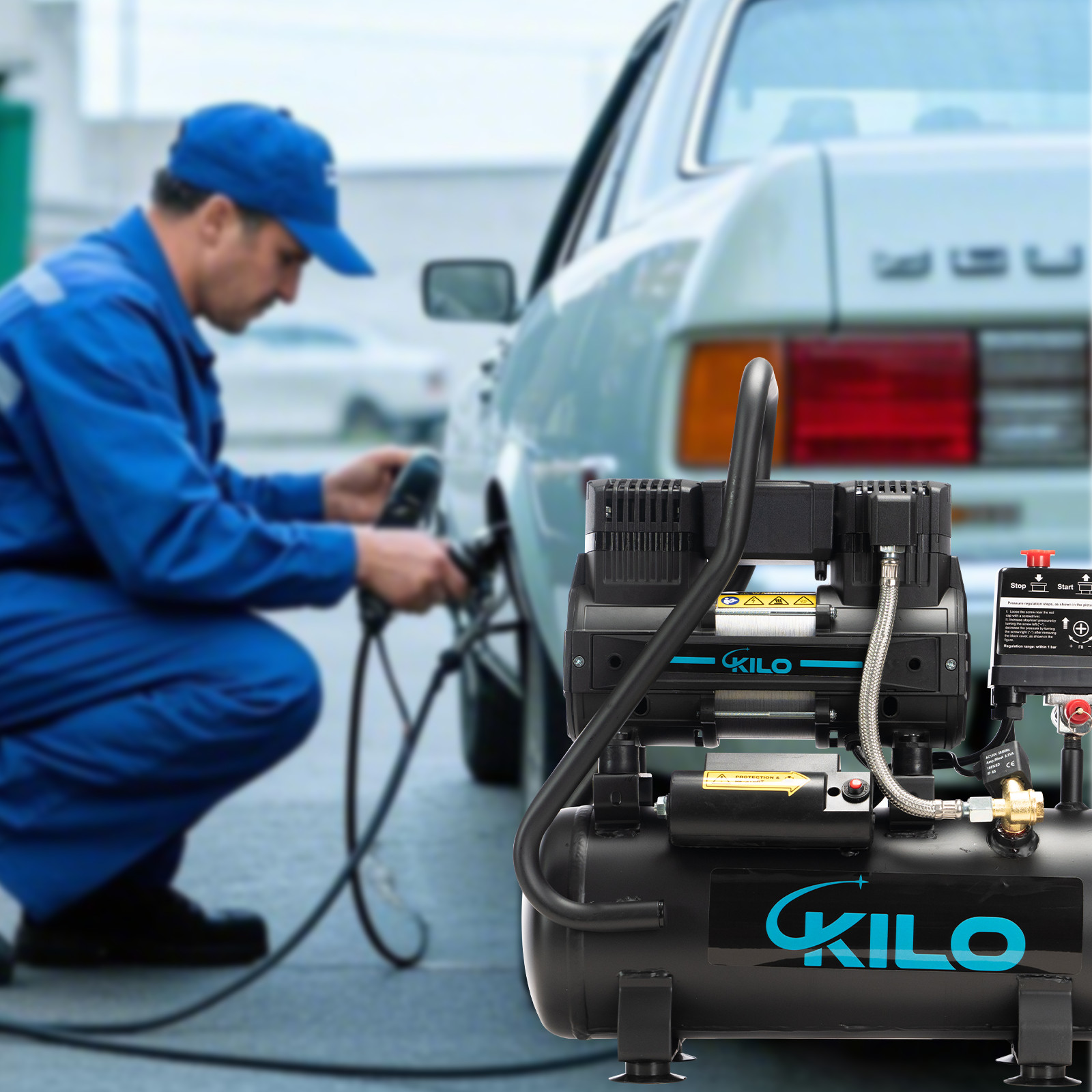 2 Gallon 1.0HP Oil-Free Air Compressor, 100PSI 65dB Quiet for Tire Inflation