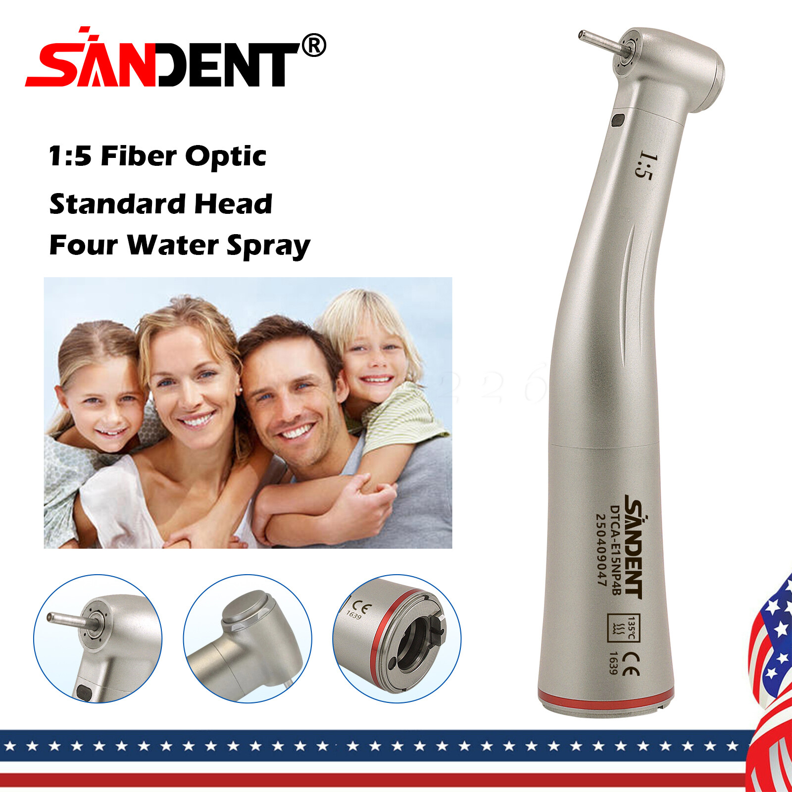 Dental 1:5 LED Fiber Optic Contra Angle Handpiece 4 Sprays Fit NSK Ti-MAX X95L