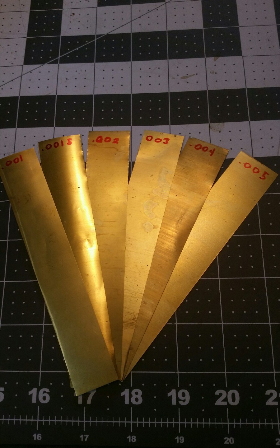 Brass Shim Stock Assortment 0.001 0.0015 0.002 0.003 0.004 0.005 1″x6″ LOT OF 6