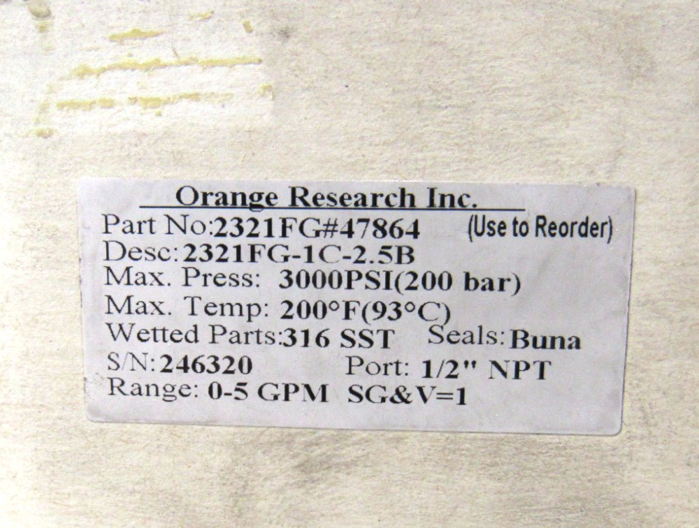 NEW ORANGE RESEARCH 2321FG-1C-2.5B FLOW METER 2321FG1C25B