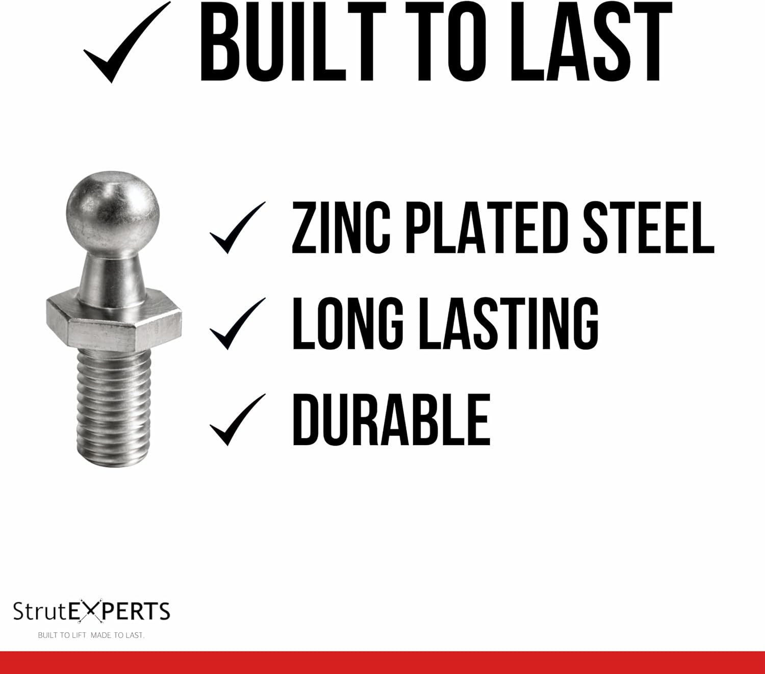 M8 Ball Stud 10mm (3/8″) for Lift Supports – Gas Strut End Fitting, 1/2″ Thread