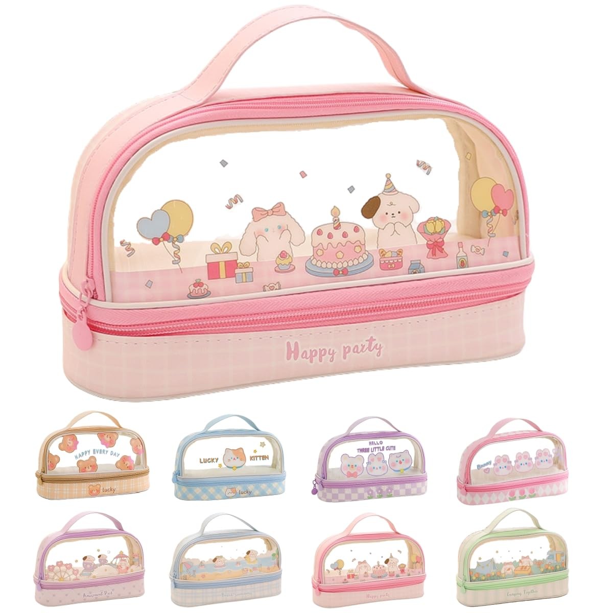 Bunny Pencil Pouch w/Handle Rabbit Kitten Bear Puppy Pen Case Cosmetic Bag Cl…