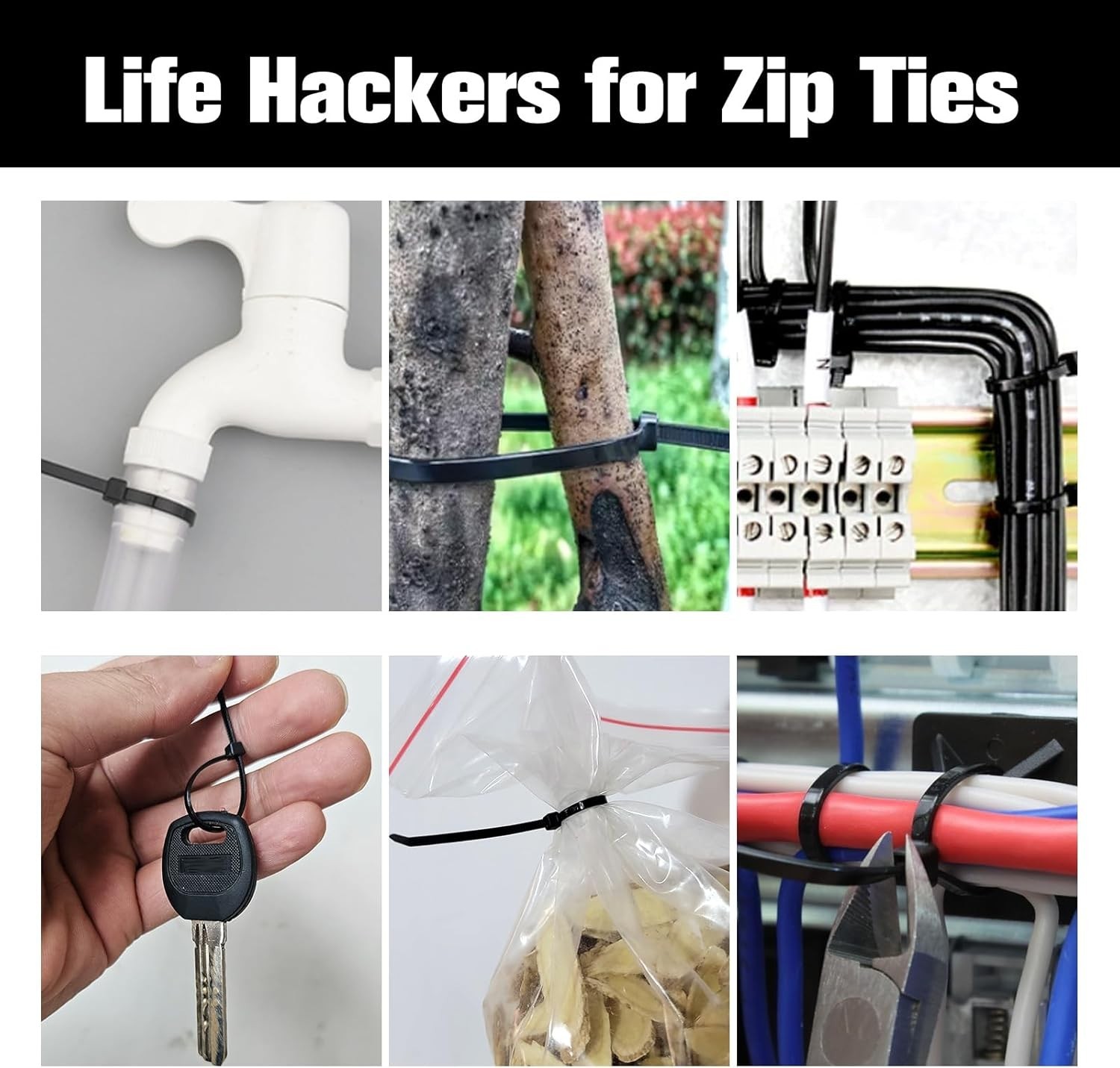 Multi-Purpose Zip Ties 250 Strong 4 Inch Black Nylon Secure Cable Management