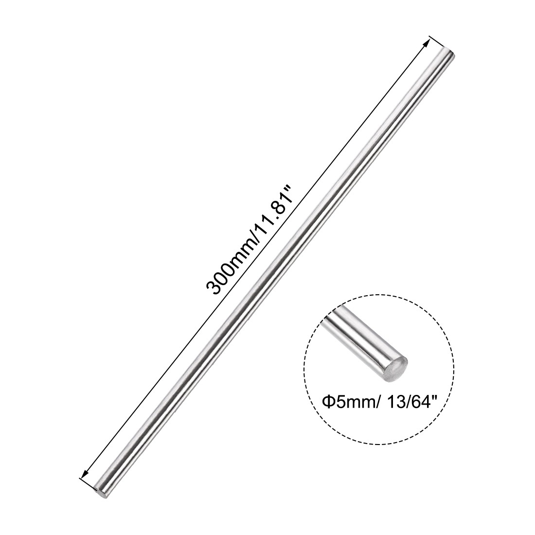 5 Pcs 5mm x 300mm Solid Round Rod for DIY Craft 304 Stainless Steel