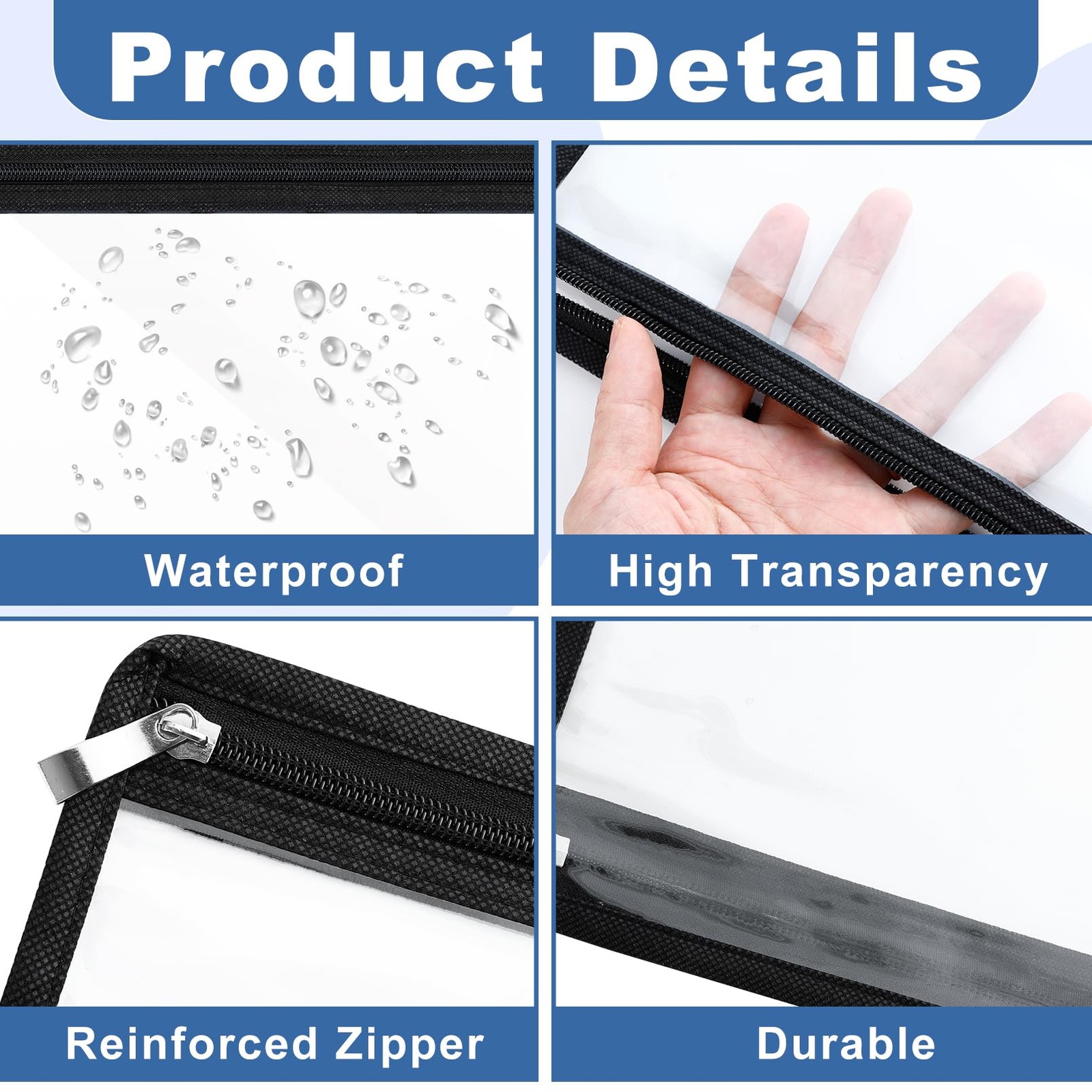 18 Pcs Clear Zipper Pouches, PVC Waterproof Cosmetic Organizer Bags, Document…