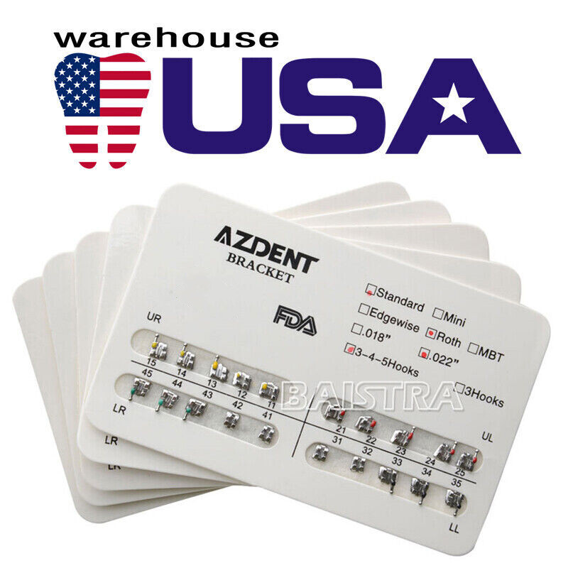 US Dental Orthodontic Bracket Brace Mini /Standard Roth/MBT.022/.018 Hook AZDENT