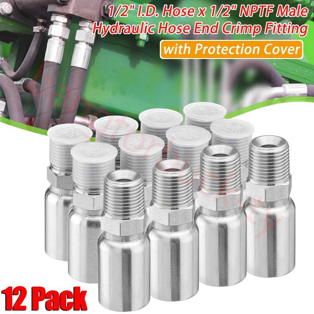 12-Pack 1/2″ Hose x 1/2″ NPTF Male Pipe Thread Hydraulic Hose End Crimp Fittings