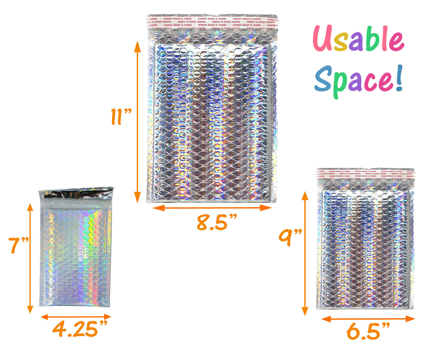 3 Sizes, 4×8, 6X10, 8X12 Assorted Combo Pack Padded Metallic Bubble Mailers Poly