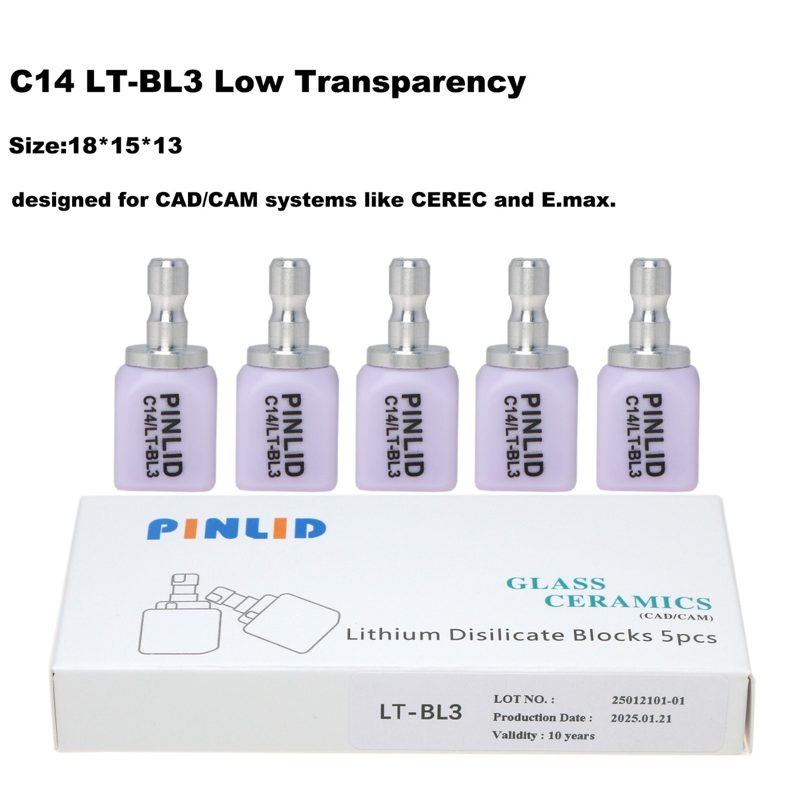 US C14 HT/LT Glass Ceramic Blocks Lithium Disilicate CAD/CAM Cerec Block 5Pcs