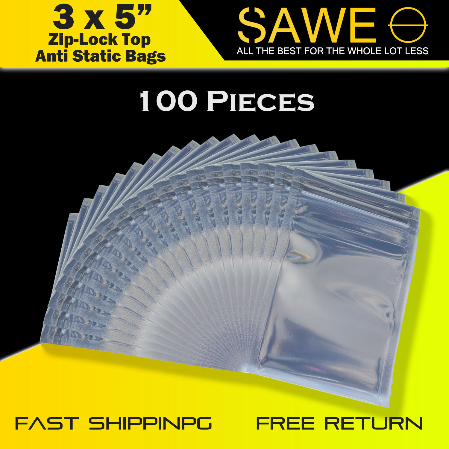 100 x Anti Static Shielding ESD Bags 3″ x 5″ Zip Lock Reclosable 3 x 5