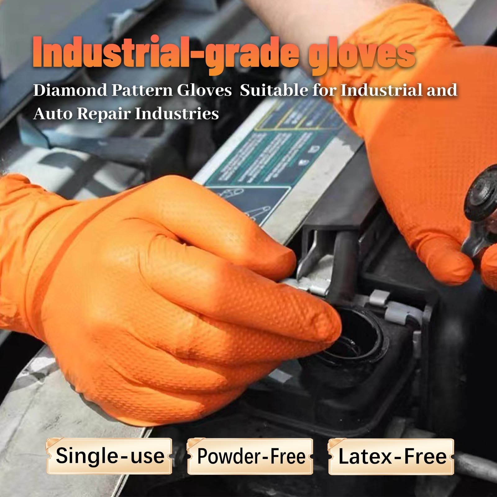 GP CRAFT Heavy Duty Orange Diamond Grip 8mil Nitrile Gloves Industrial Grade…