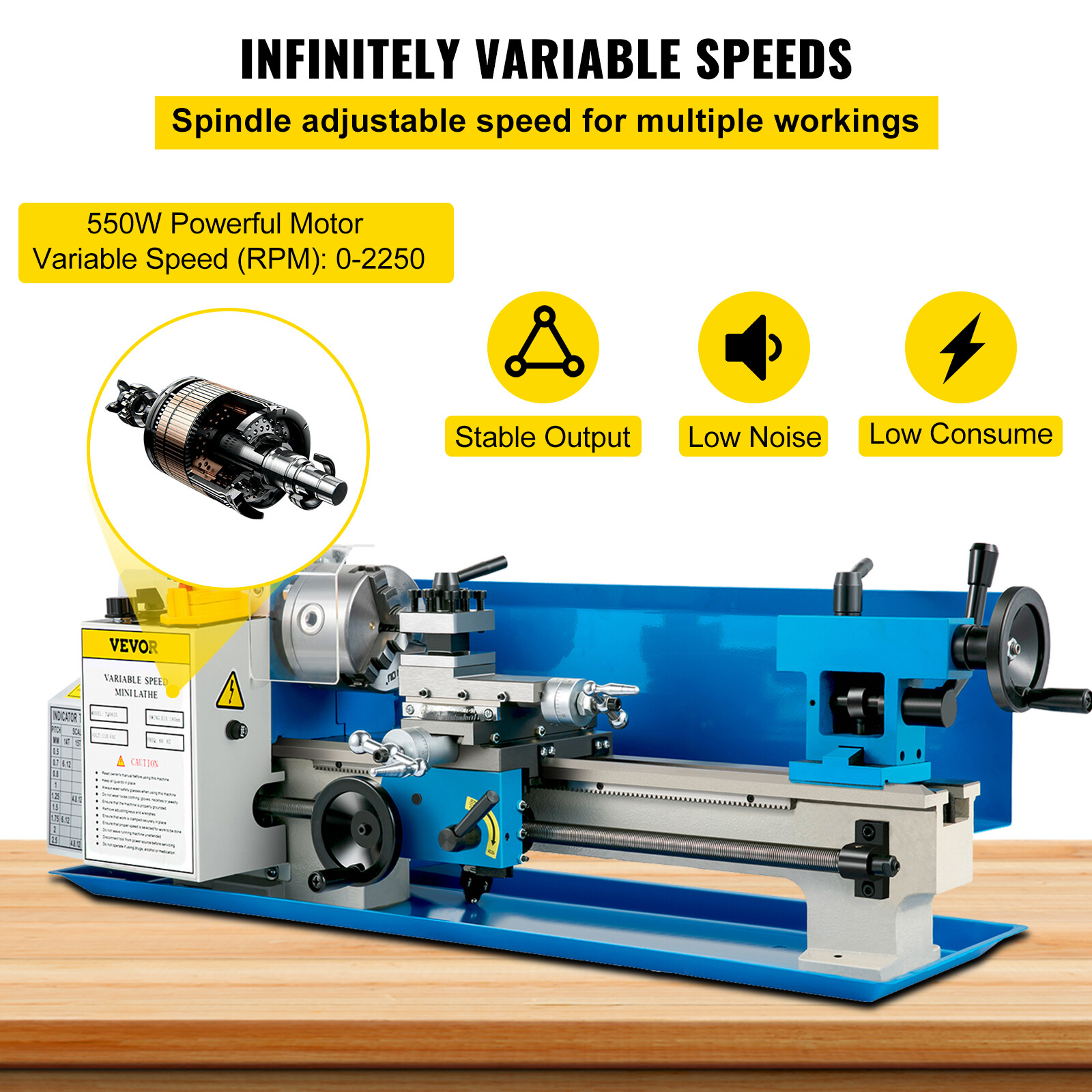 ?VEVOR 550W Mini Metal Lathe Machine Tool 7″x14″ Variable Speed 2250RPM Tool