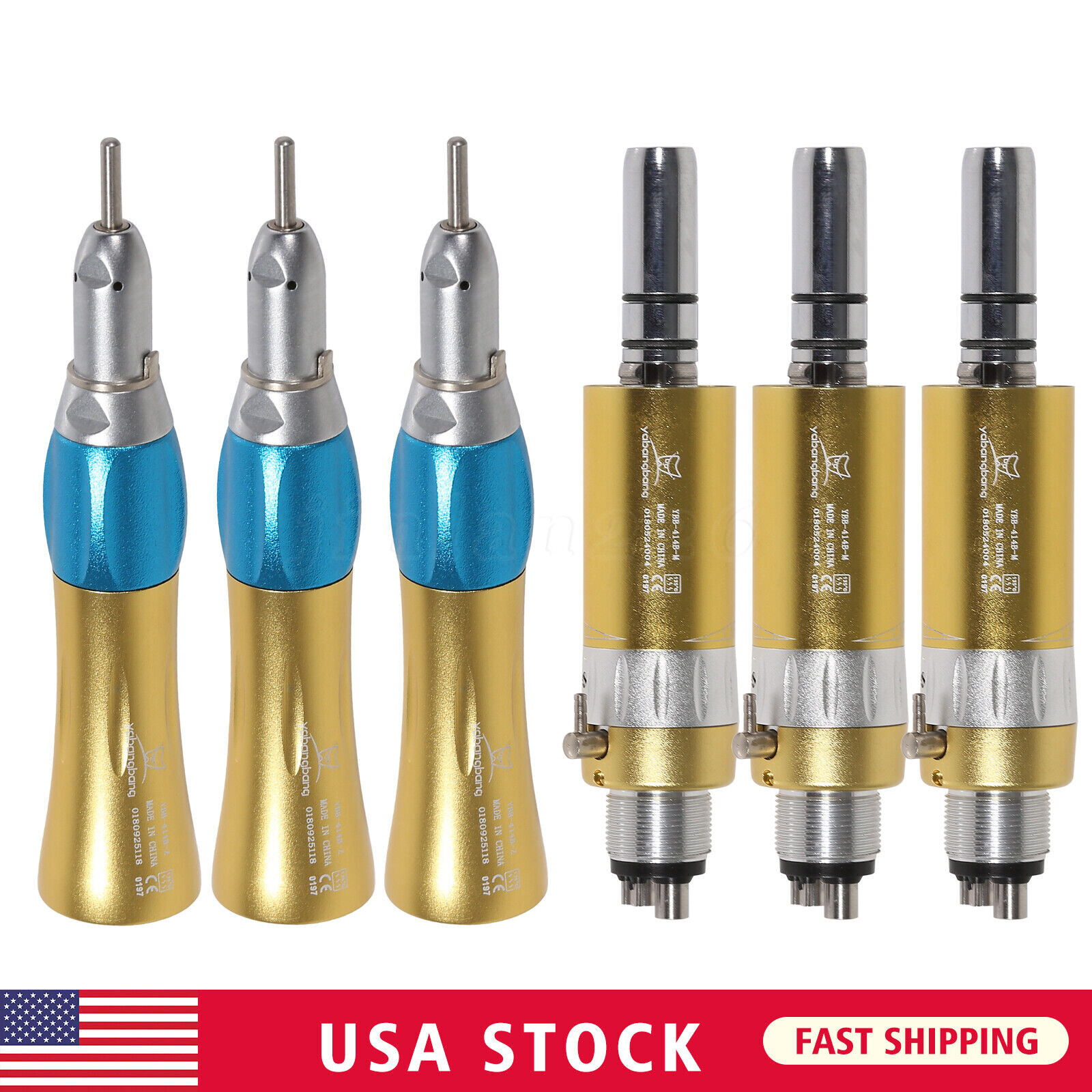 1-4 x NSK Style Dental Straight Nosecone Handpiece / Air Motor 4-Holes Slow Gold
