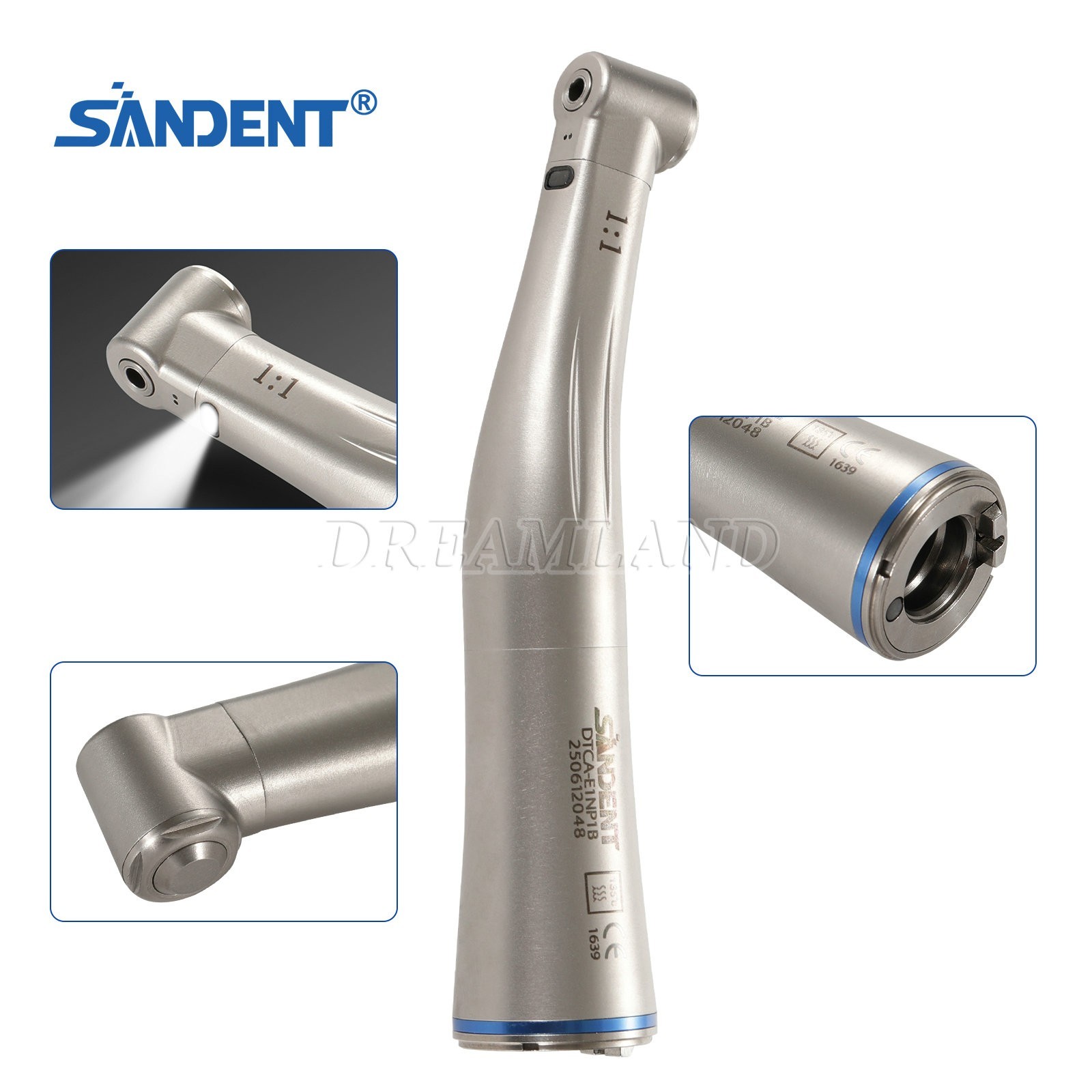 Dental 1:1 LED Light Fiber Optic Contra Angle Handpiece Fit E-type Motor DT us