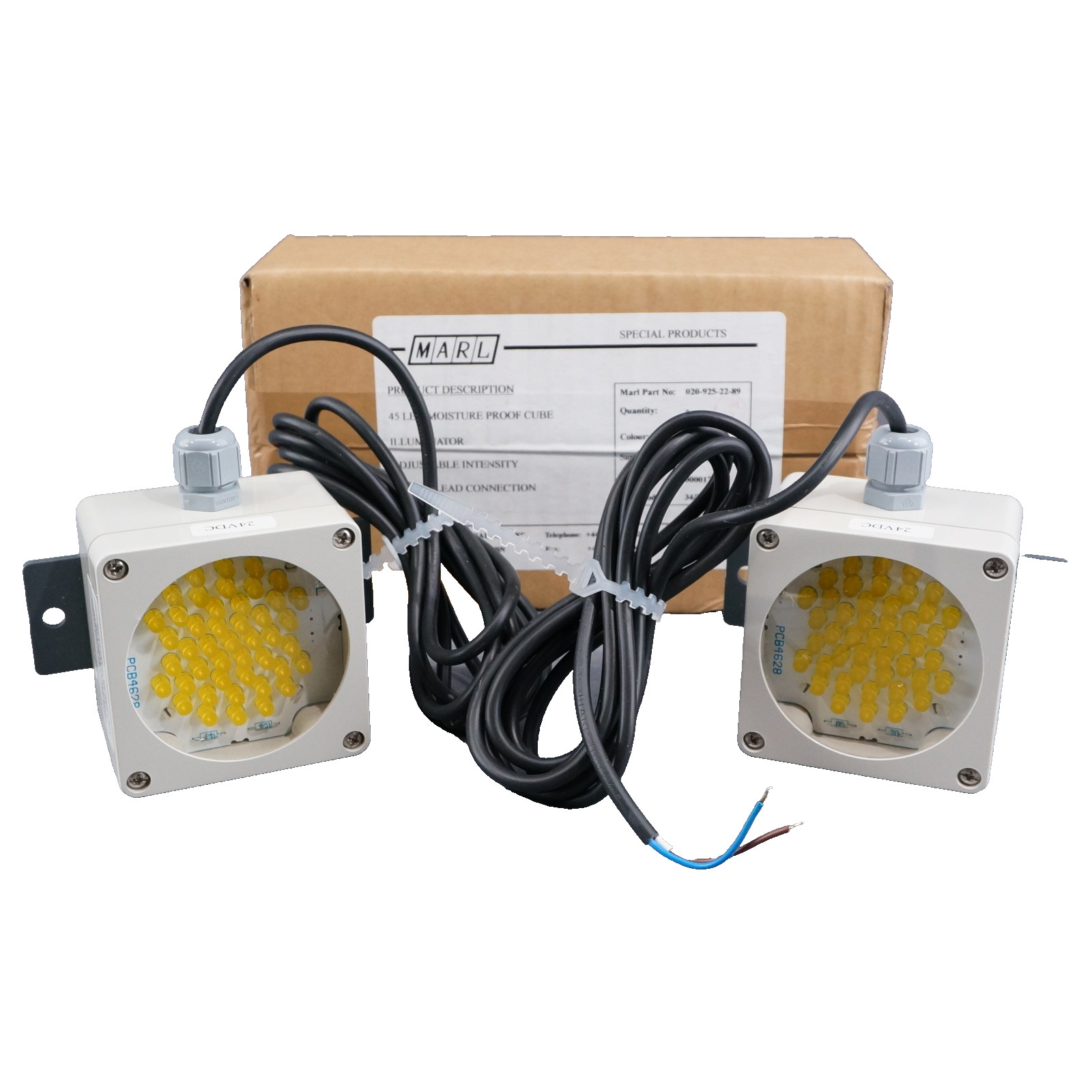 2 Marl 24V Yellow 590 nm 45 LED Moisture Proof Cube Industial Illuminator New