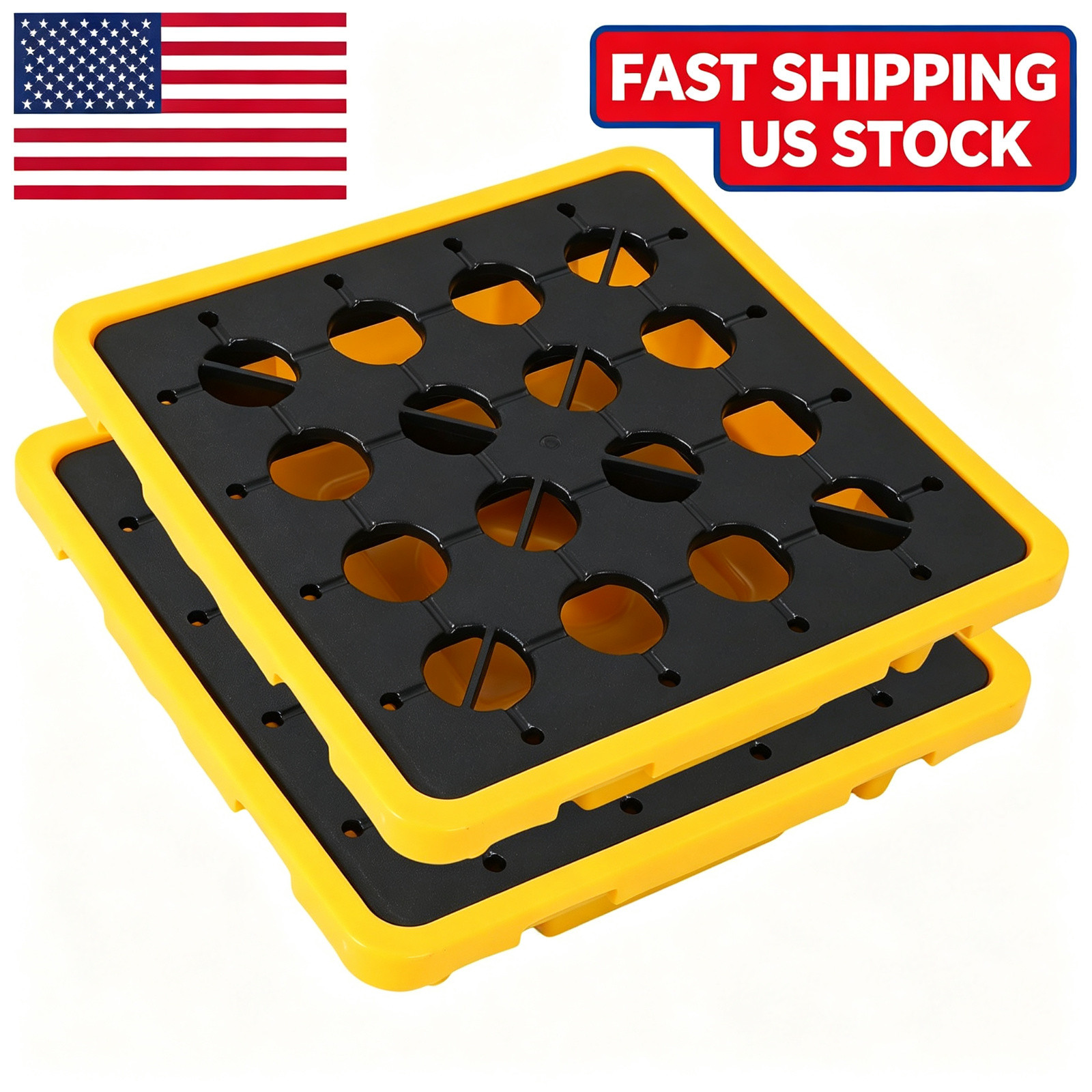 Heavy Duty Spill Containment Pallet 2-Pack Leakproof Detachable Tray Drum Yellow