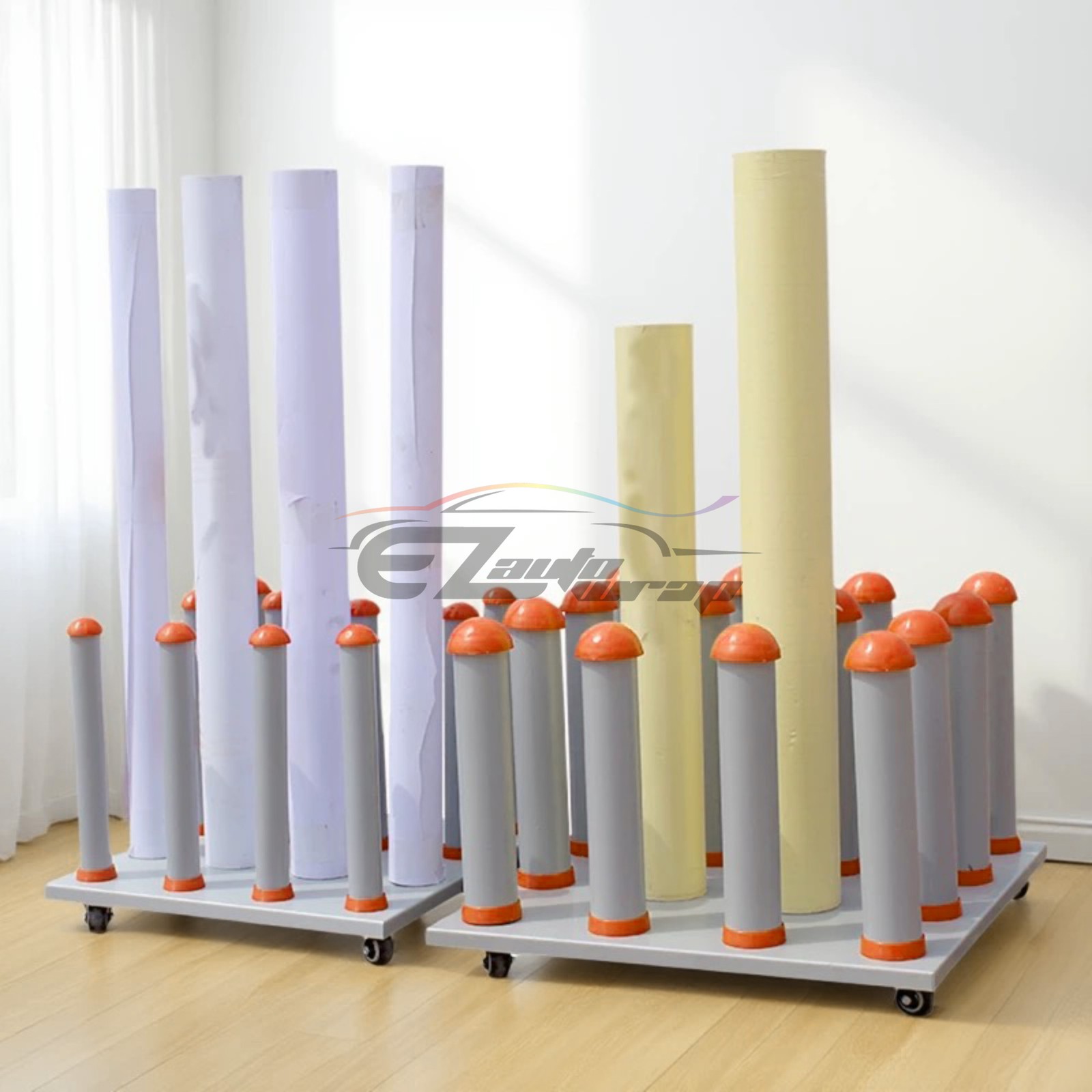 Vinyl Stand Gray Orange Rolling Floor Rack Wheels Car Wrap Film Sheet Storage