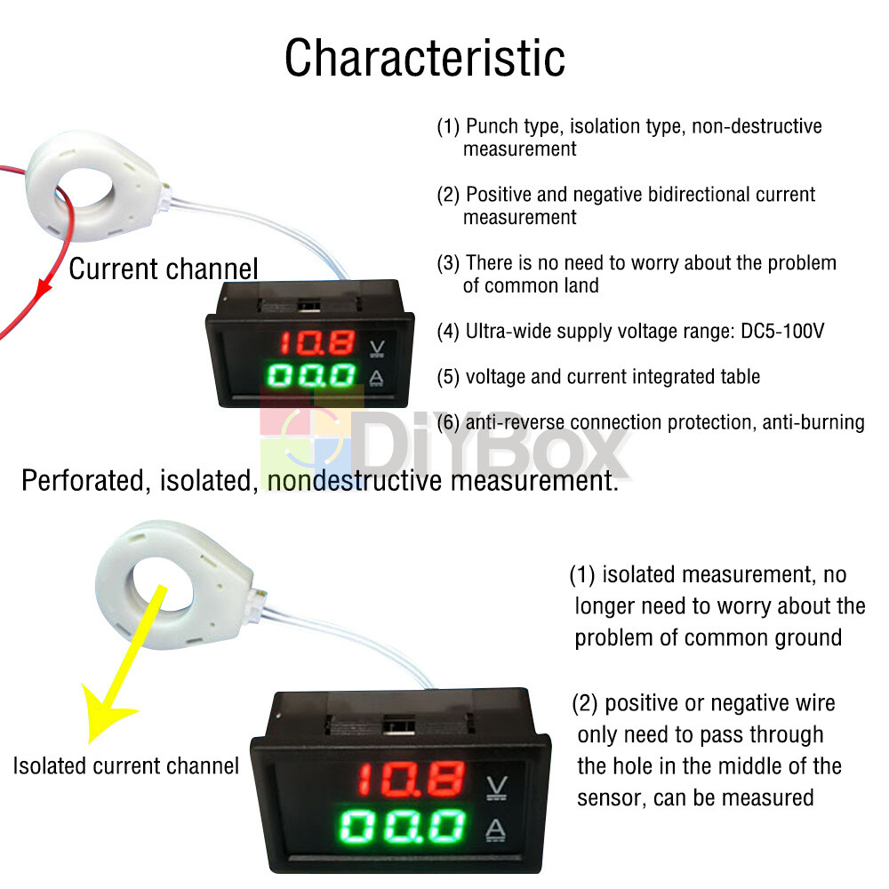 DC0-300V 50/100/200/400A Digital Current Voltage Meter Hall Ammeter Voltmeter