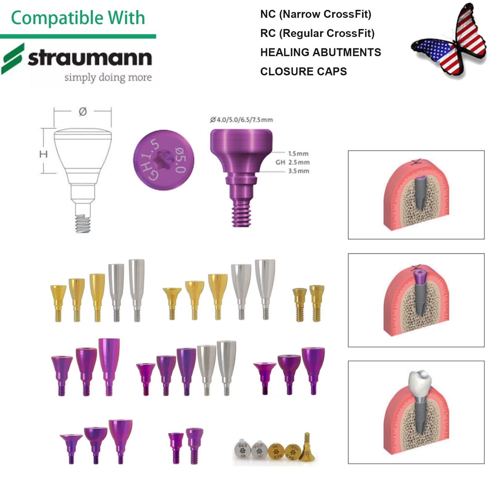 US Fit Straumann Analog Scan Body Transfer Healing Abutment Cap ITI Bone Level