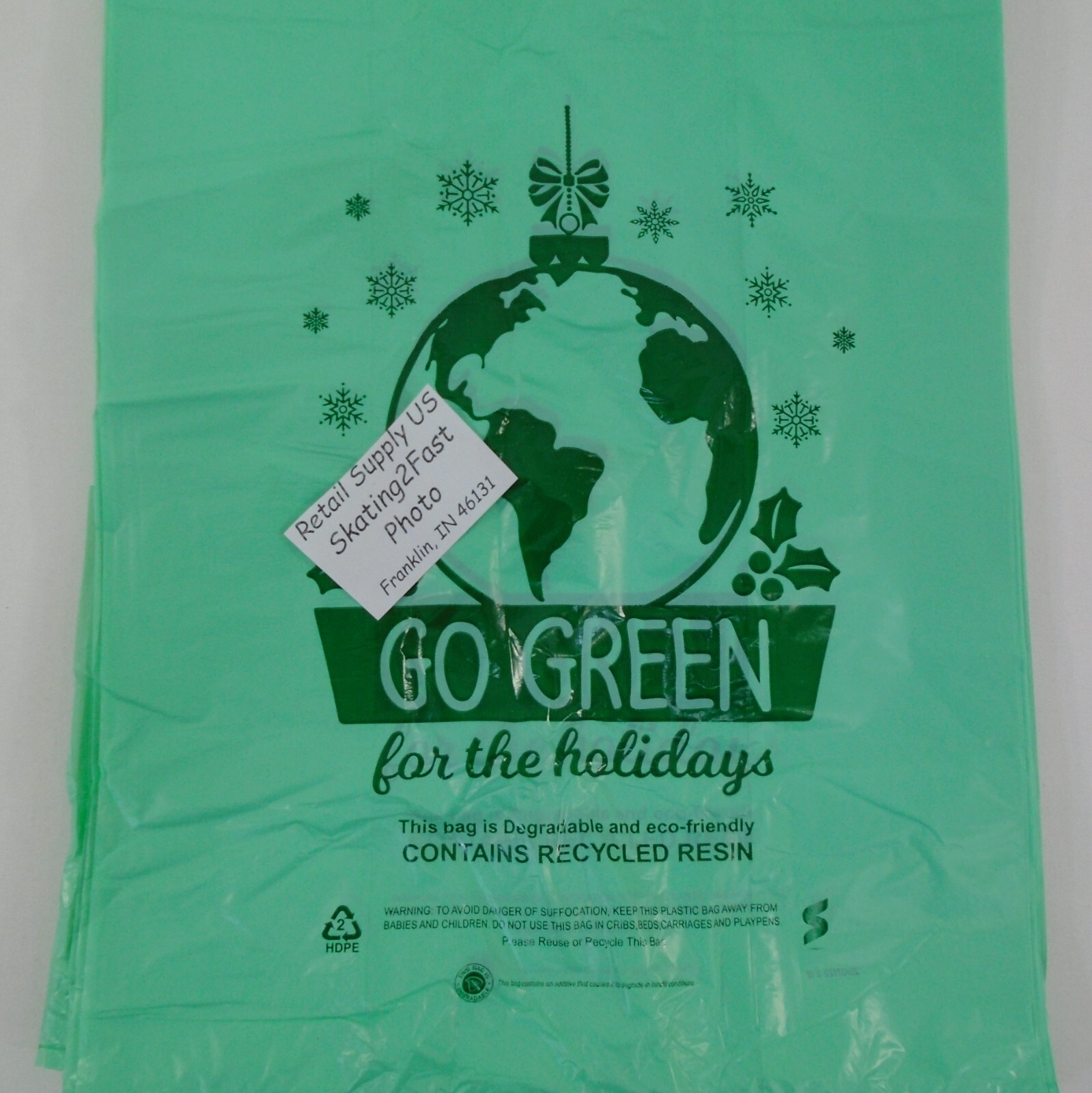 Go Green Holiday Degradable 100 Qty. Plastic T-Shirt Bags Handles 11″x6″x21″