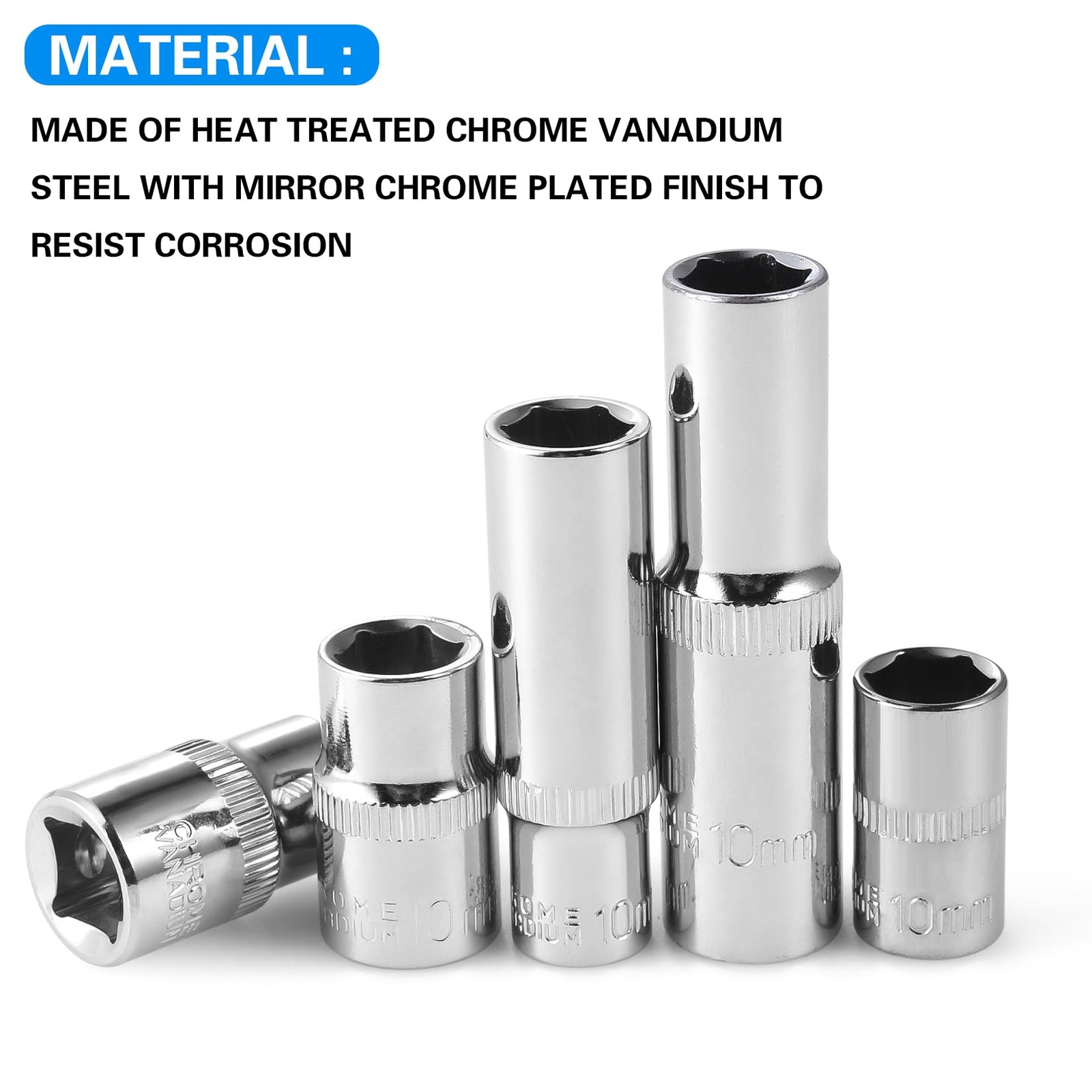 [10-Piece] 10mm Socket Set, 1/4-Inch & 3/8-Inch Drive Impact Socket, 6-Point…