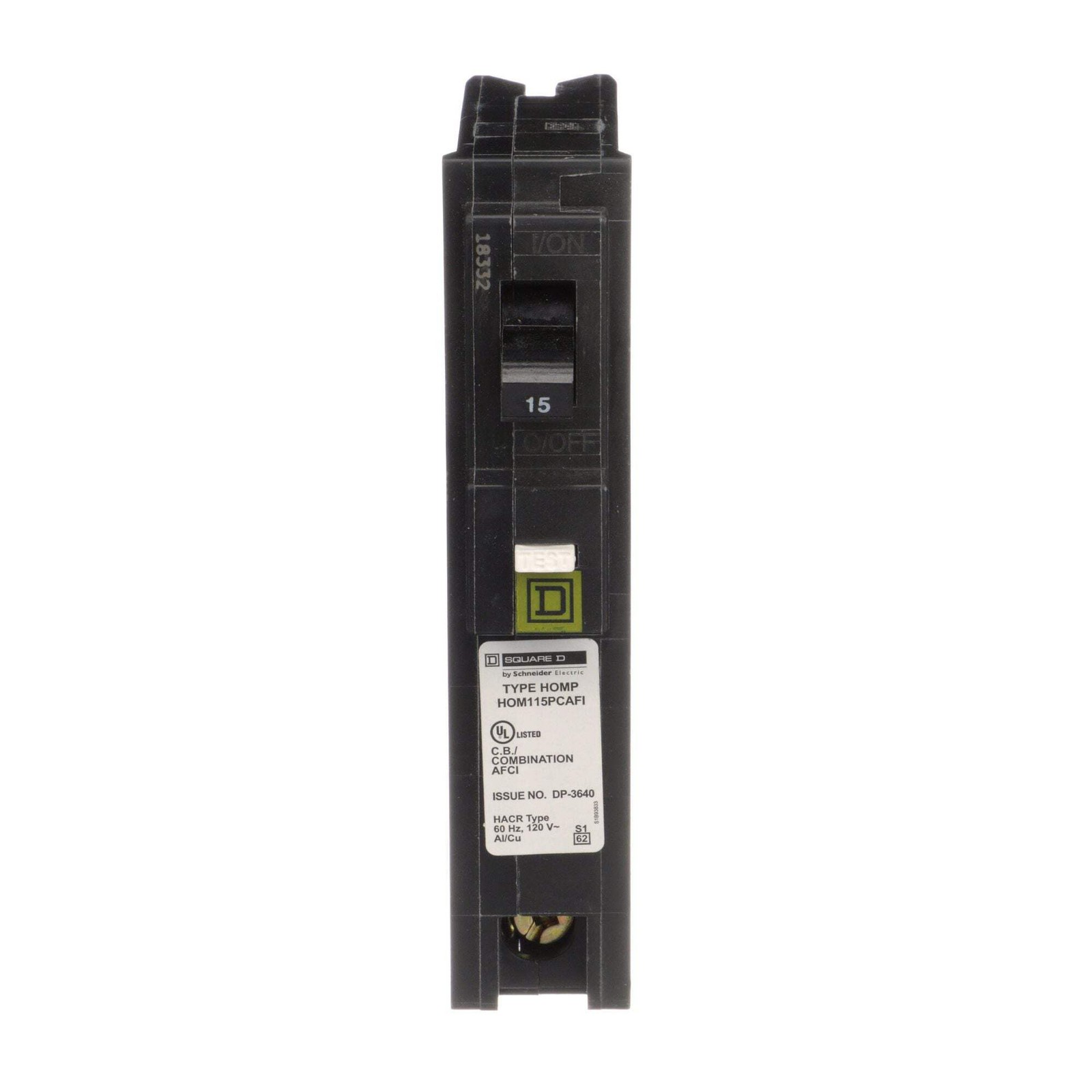 HOM115PCAFI – Square D Plug-In 120V 15A 1 pole circuit breaker 10kA@120V