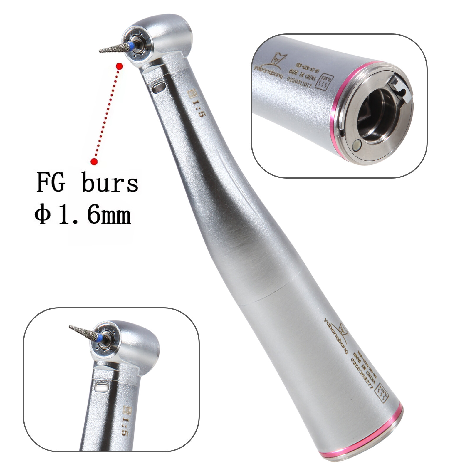 Dental LED 1:5 increasing fiber optic Handpiece Contra Angle For KAVO Motor