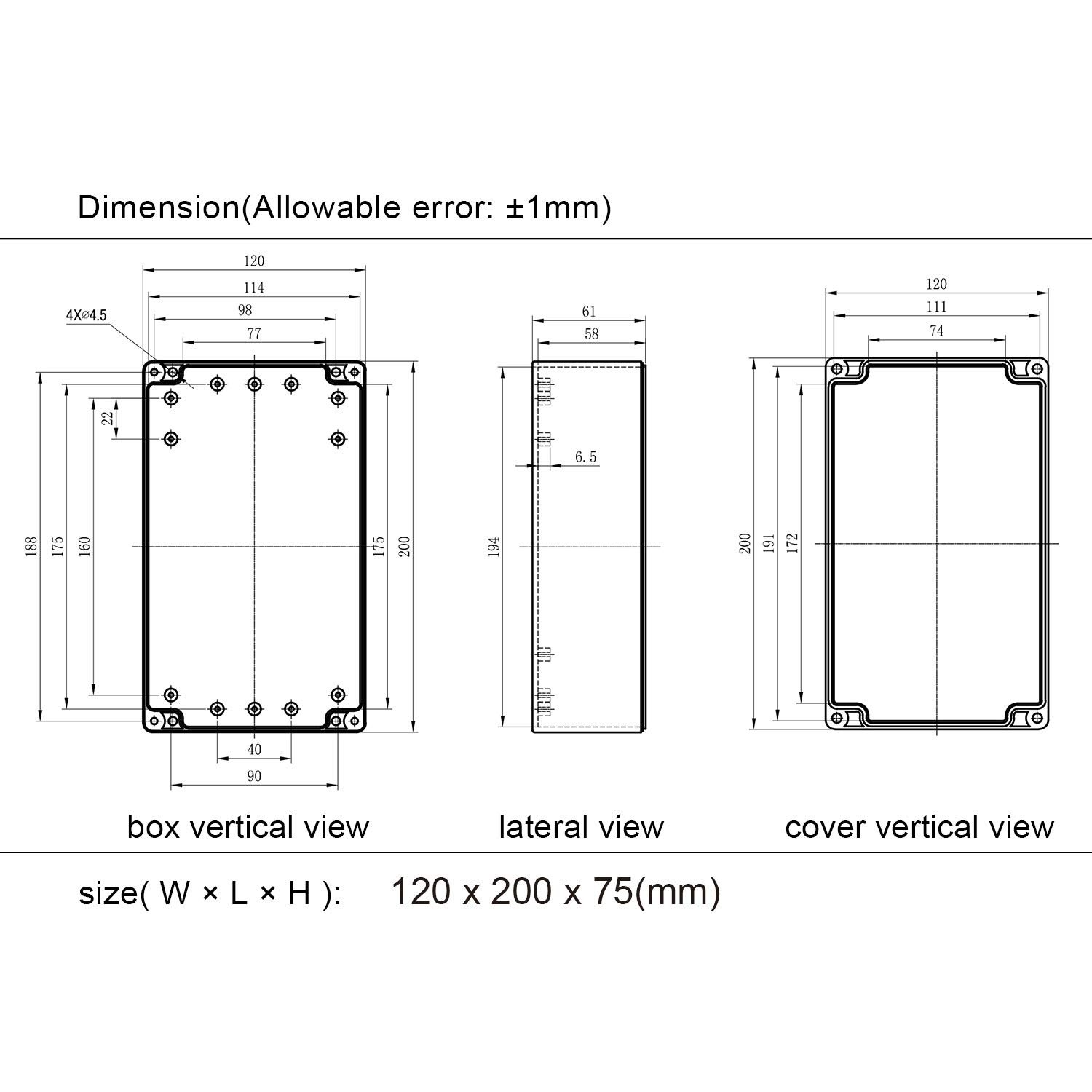 Black ABS Plastic Electrical Power Junction Project Box 7.87×4.72×2.95 Inch