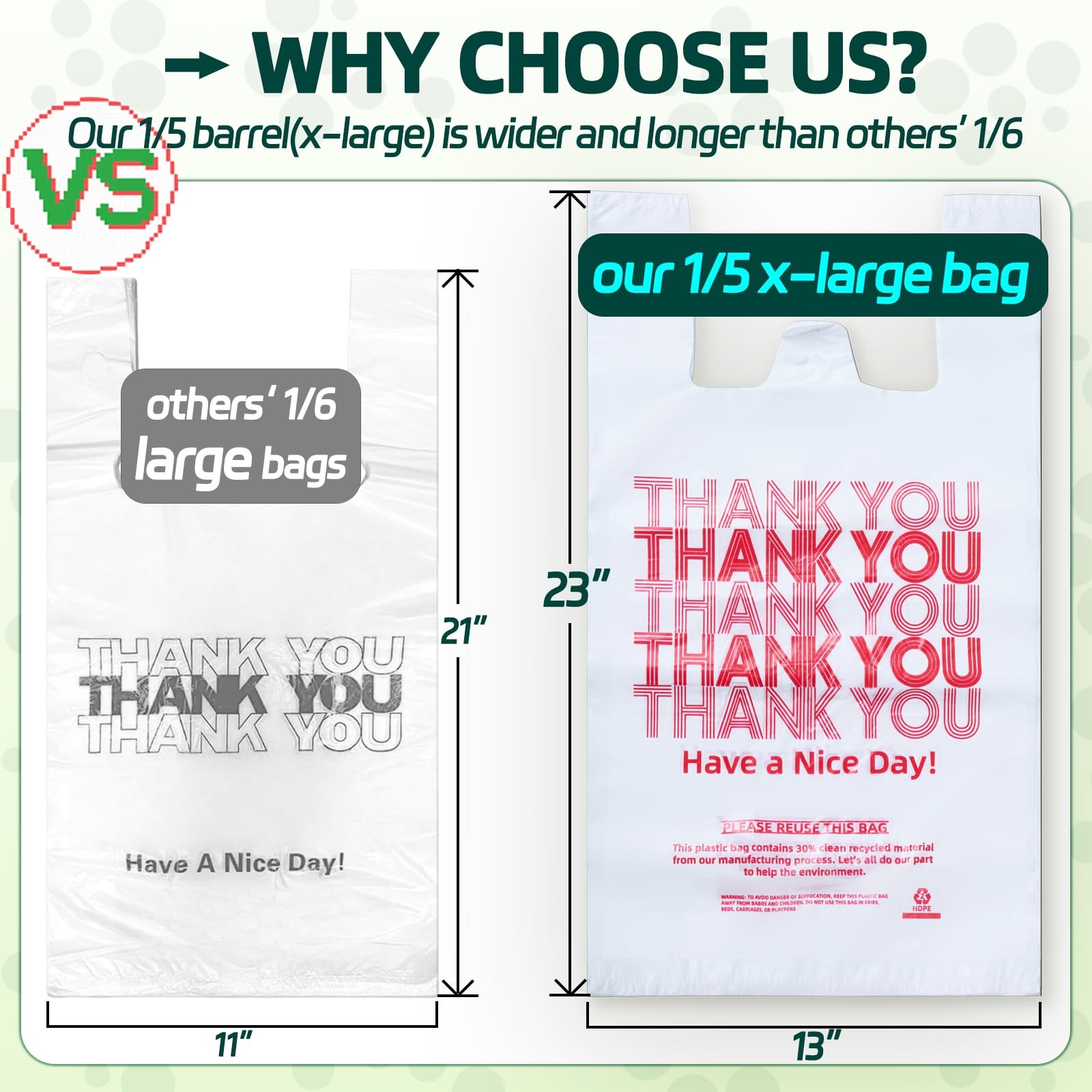 Extra Large (13″ x 8″ x 23″) X-Large Size up, 100 Count Plastic Bags with Han…