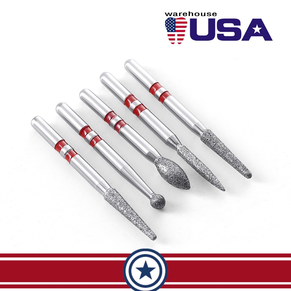 5pcs Dental Diamond Zirconia Cutting Burs Kit FG 1.6mm Fit High Speed Handpiece
