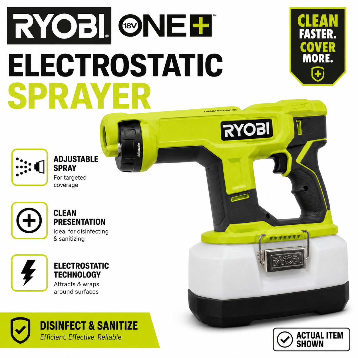 RYOBI 18V Cordless Handheld Electrostatic Disinfectant Sprayer Fogger Tool Only